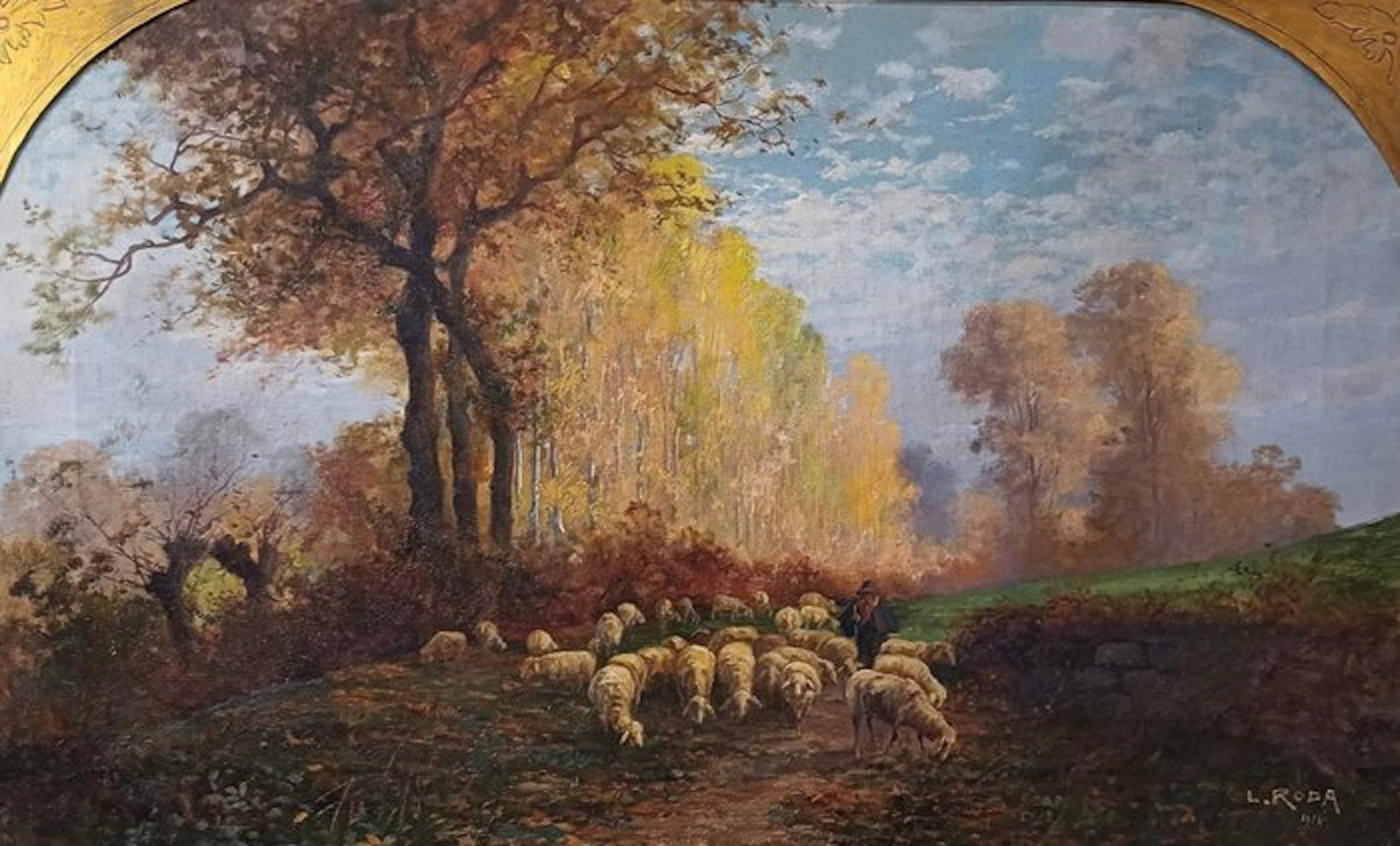 Leonardo Roda (1868-1933) - Pastore con gregge di pecore - cm 96 x 146
