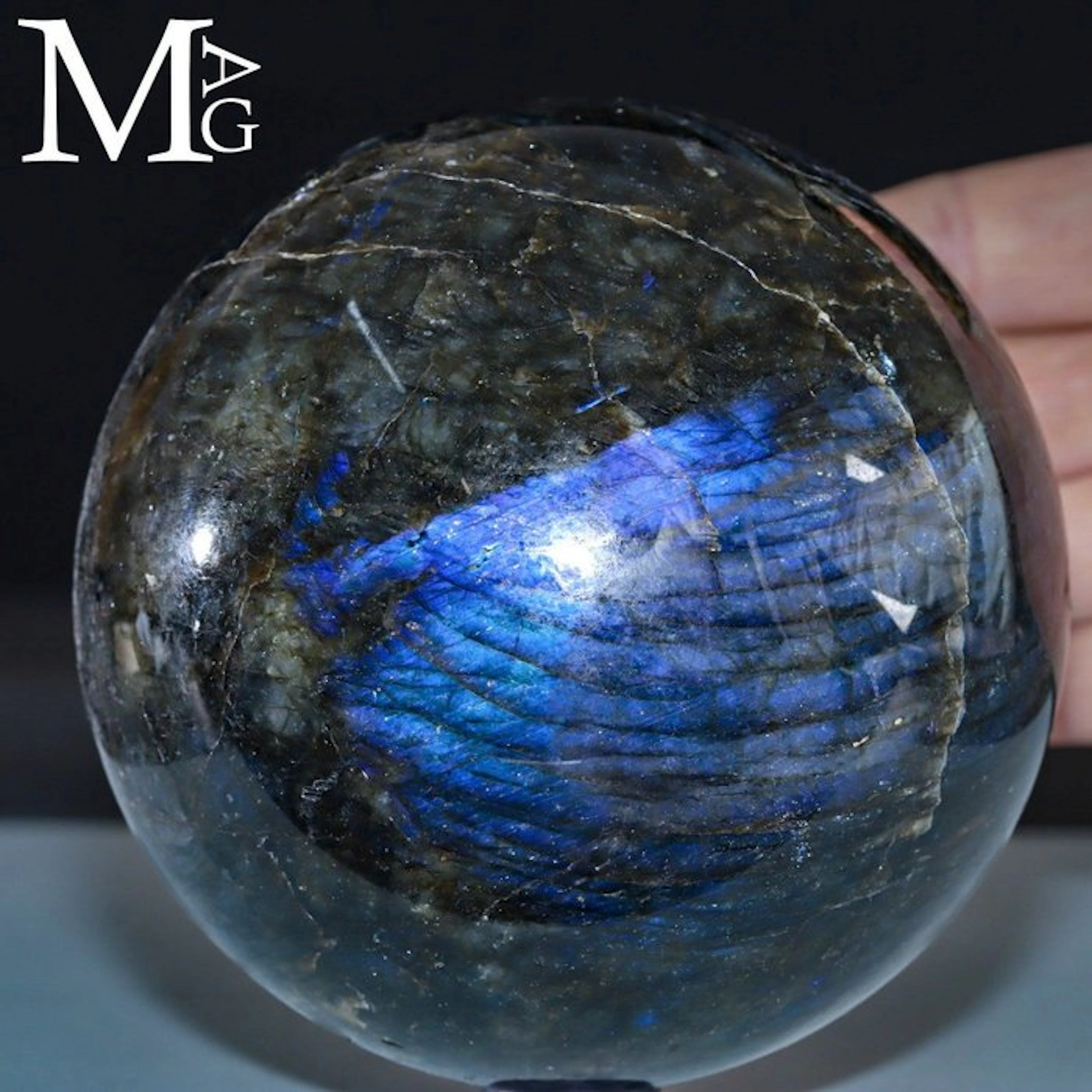 Intense Blue Flash Madagascar Labradorite Sphere...