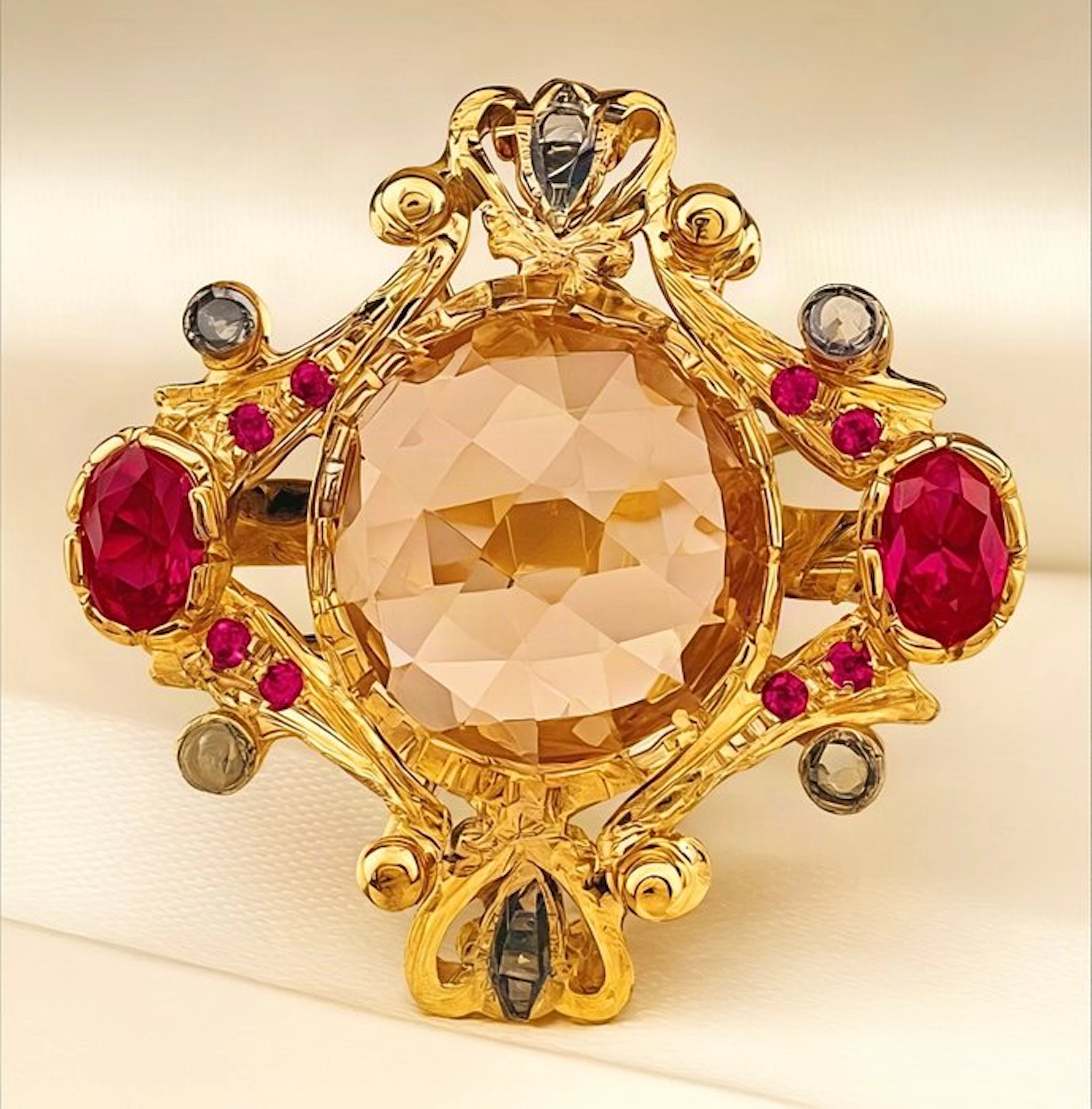 No reserve price - Ring - 9 kt. Yellow gold, Silver Quartz - Diamond