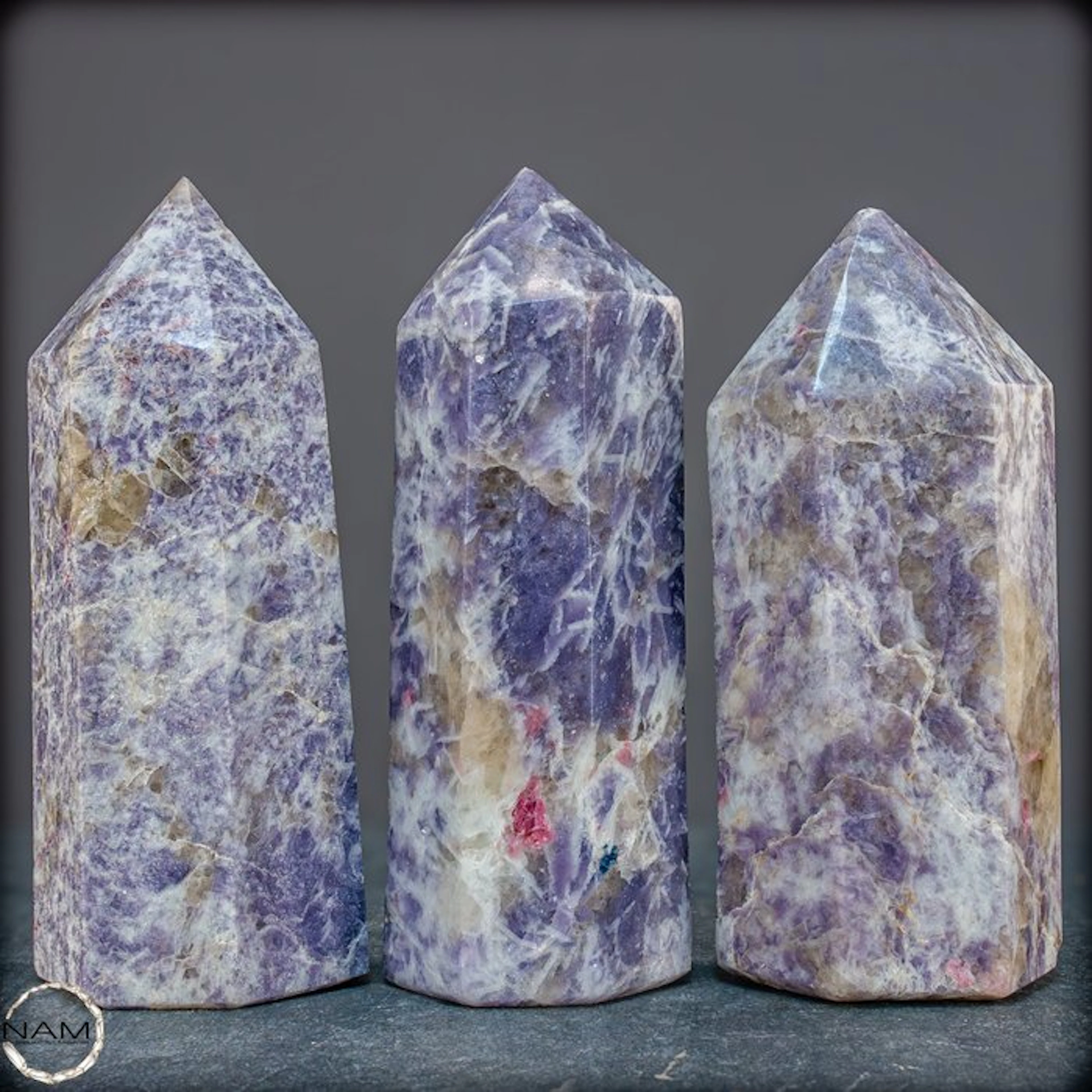 Exclusive Lepidolite Obelisk Set – Three natural crystal...