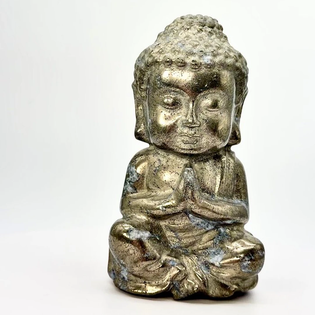 Buddha in Pyrite x Quartz XXL - premium Carving - Height...