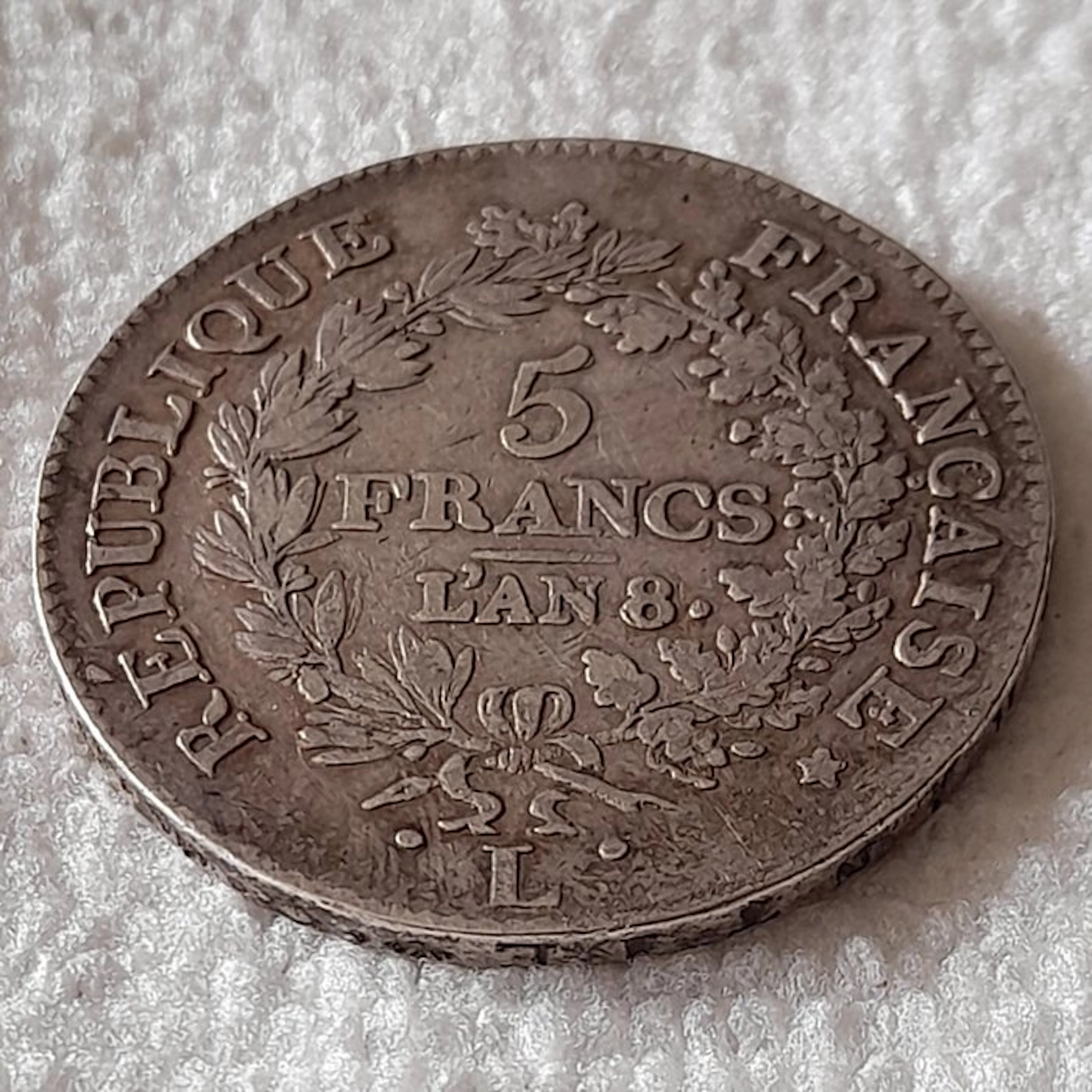 France. 5 Francs An 8-L (Bayonne) Union et Force
