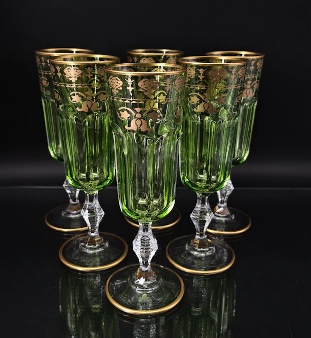 Artemisia - Champagne flute (6) - Lilium - Crystal, gold ducat