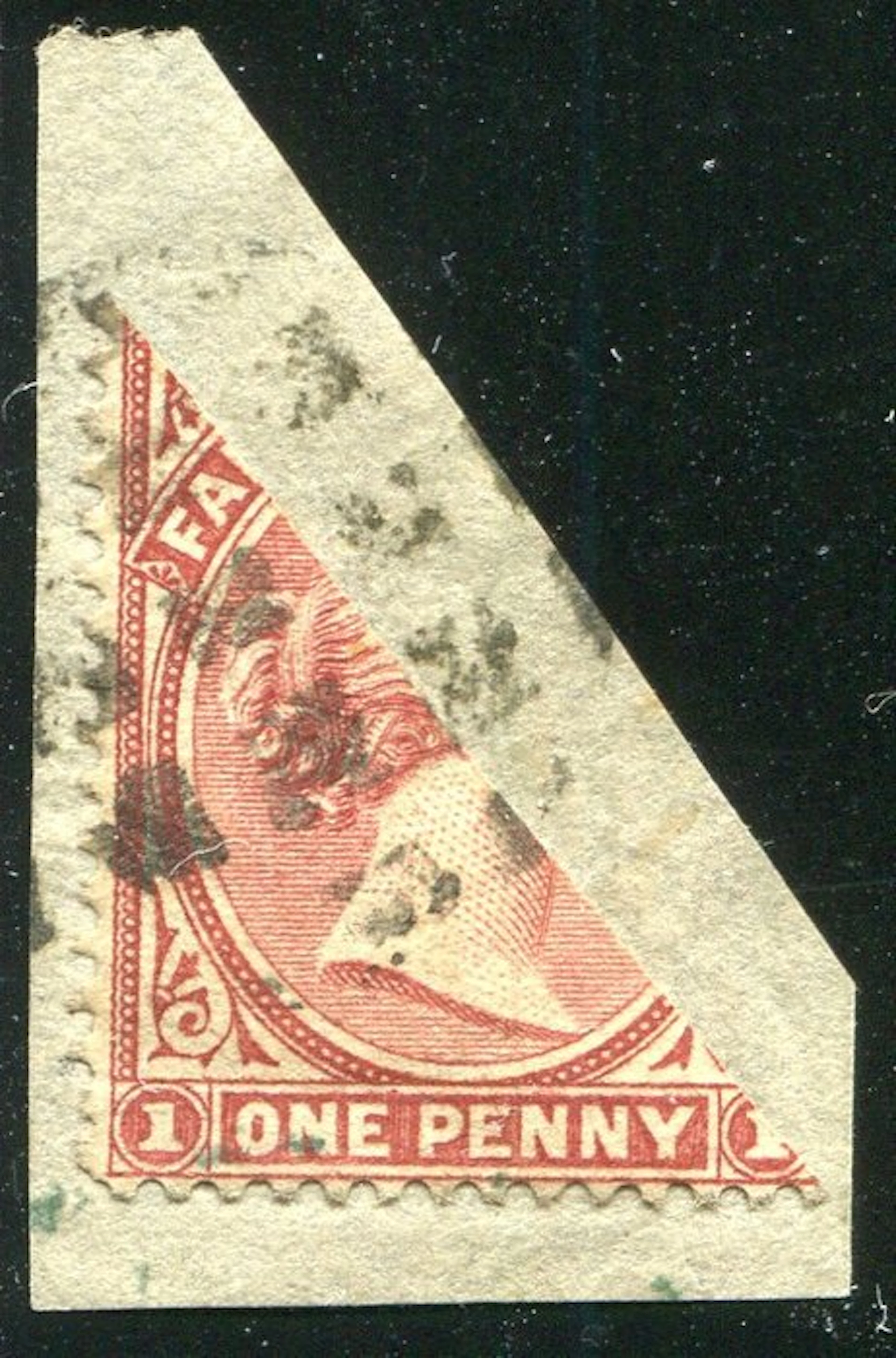 Falkland Islands 1889 - 1d bisected on paper fragment, cork cancellation