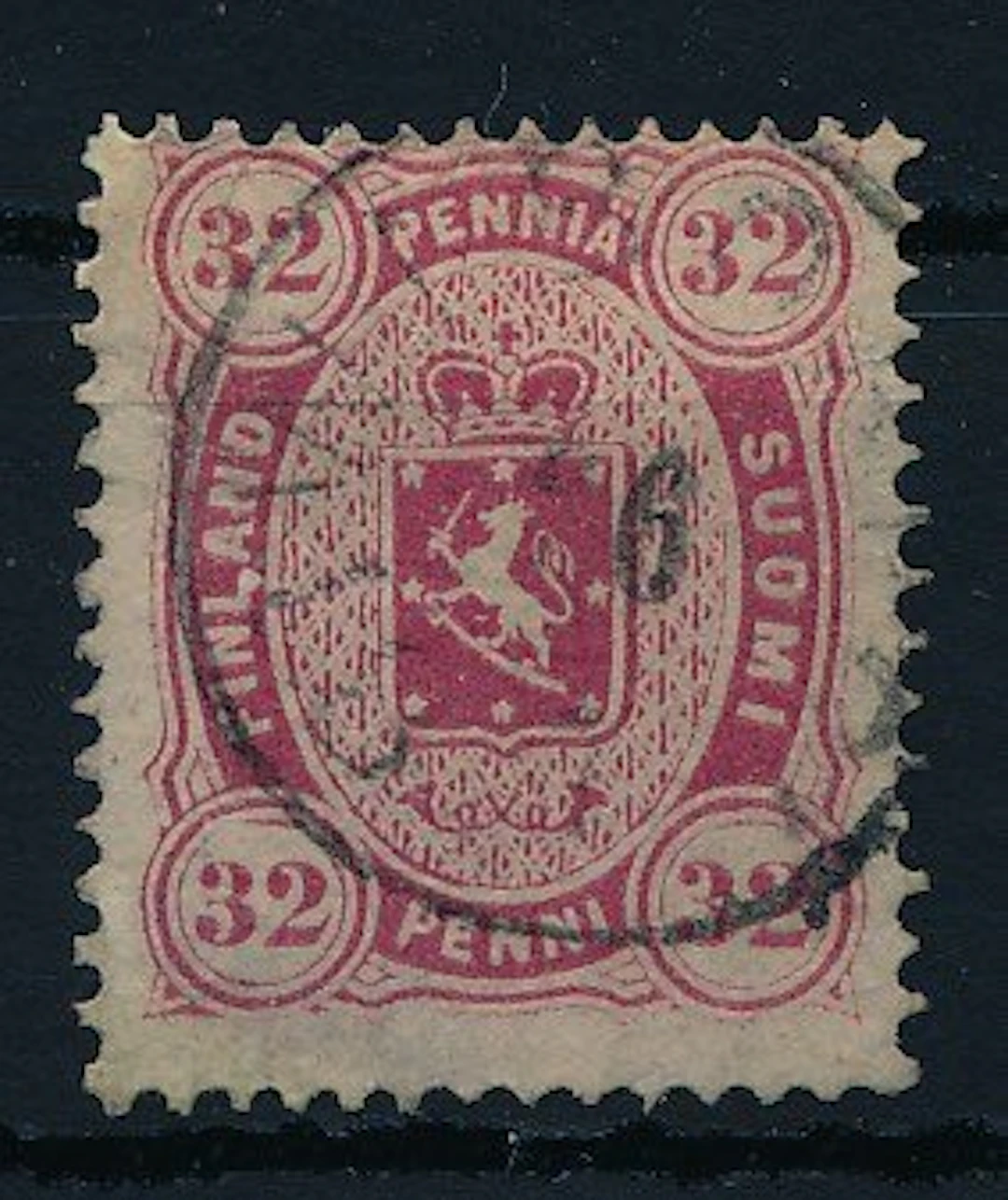 Finland 1858 - Heraldic drawing, 32 Penni, serrated 14 - Michel Nr. 11