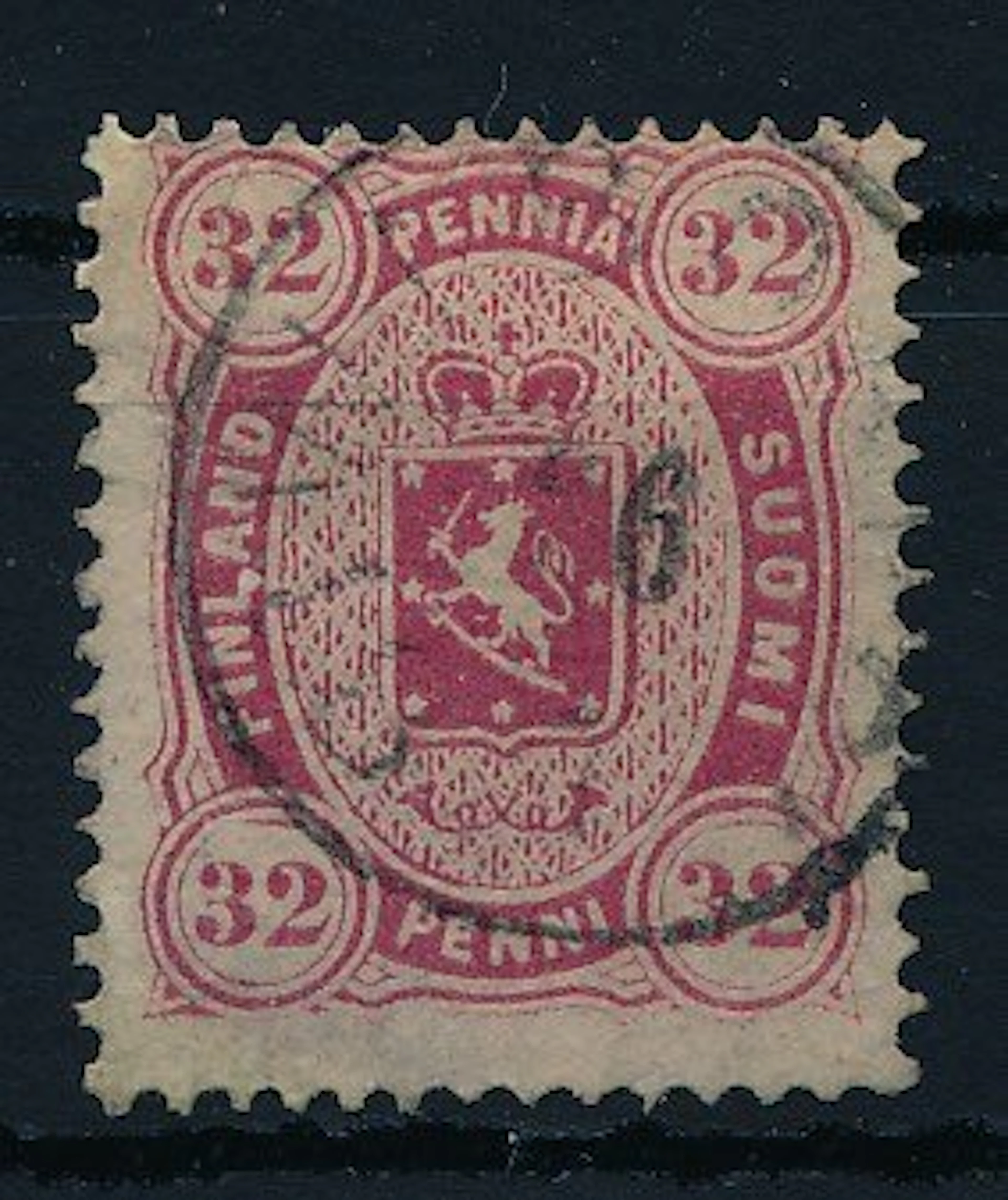 Finland 1858 - Heraldic drawing, 32 Penni, serrated 14 - Michel Nr. 11