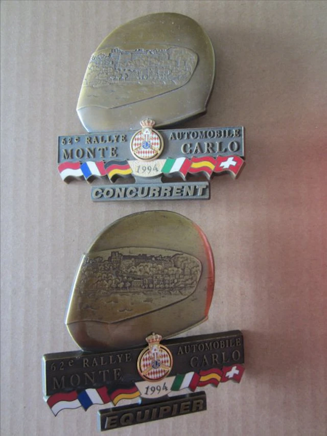 Badge - Rallye Monte Carlo - 2 Badges officiels 1994 CONCURRENT & EQUIPIER
