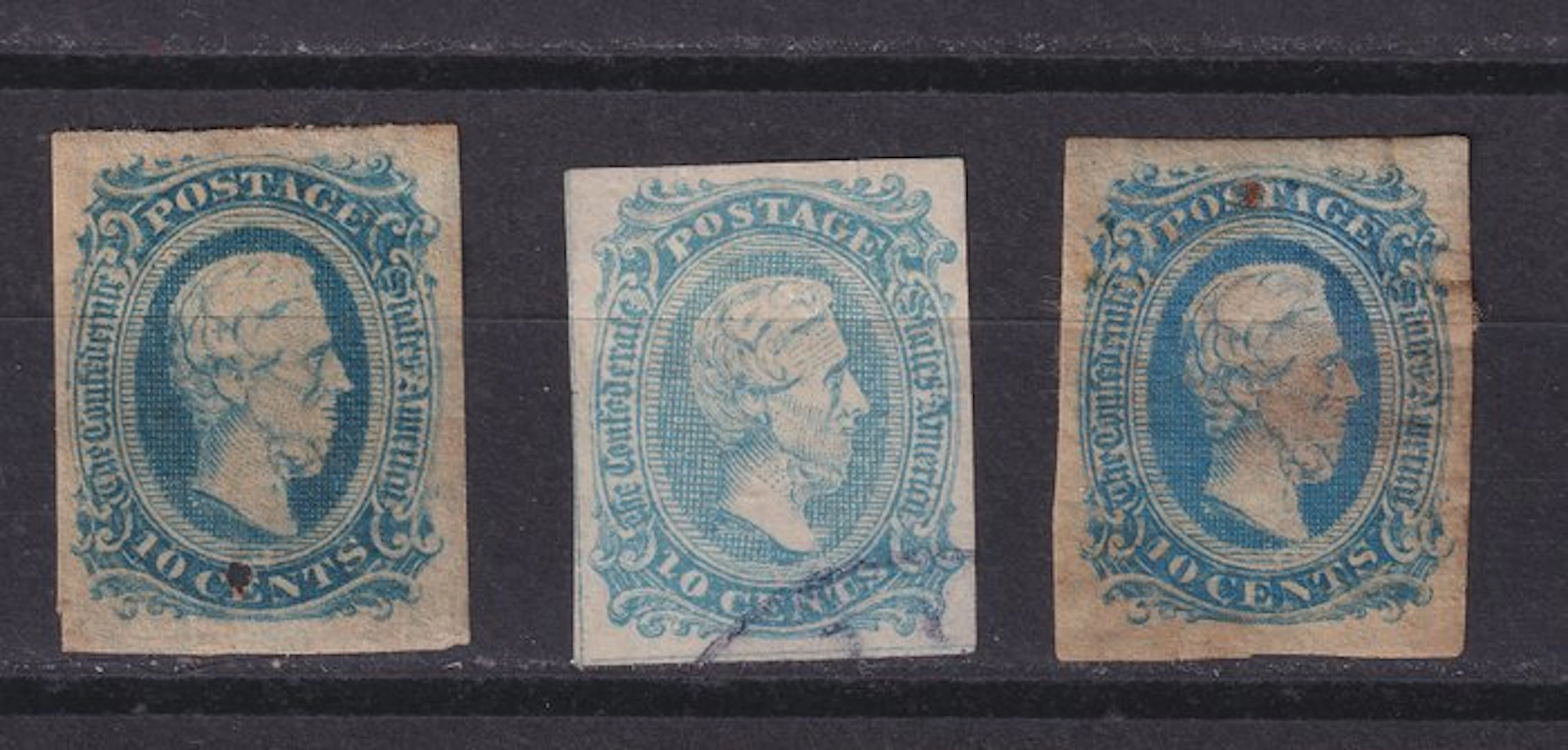 United States 1863 - 3 Color Varieties of 10-Cent Davis