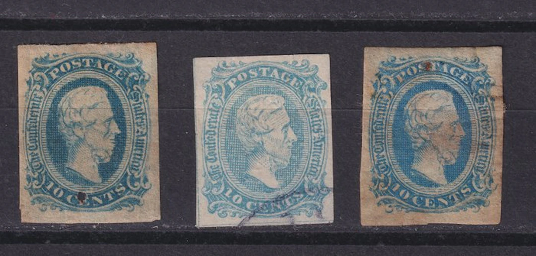 United States 1863 - 3 Color Varieties of 10-Cent Davis