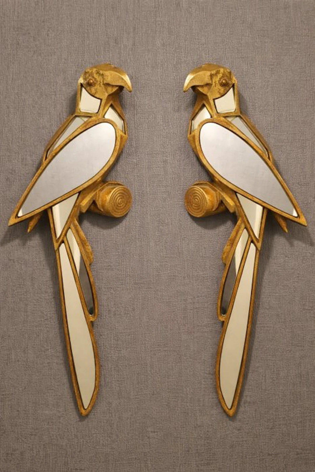 Wall mirror (2) - Glass, resin - Parrots