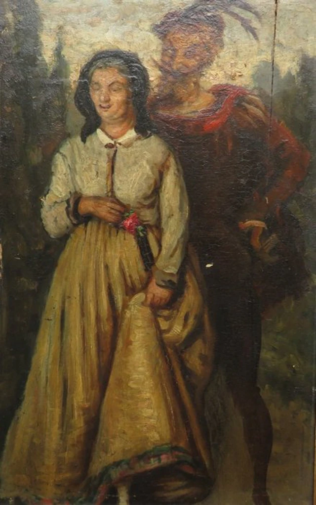 European School (XIX) - Mephistopheles en Gretchen - (Goethe Faust)