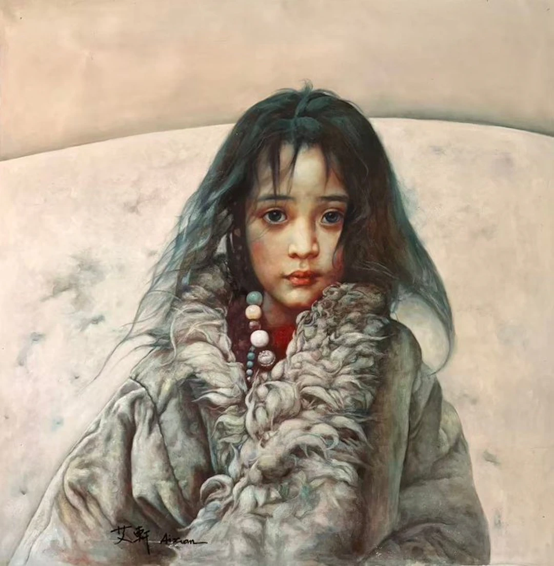 OIL PAINTING ON CANVAS“Tibetan girl”《从狼谷那边来的孩子》 - Signed - China