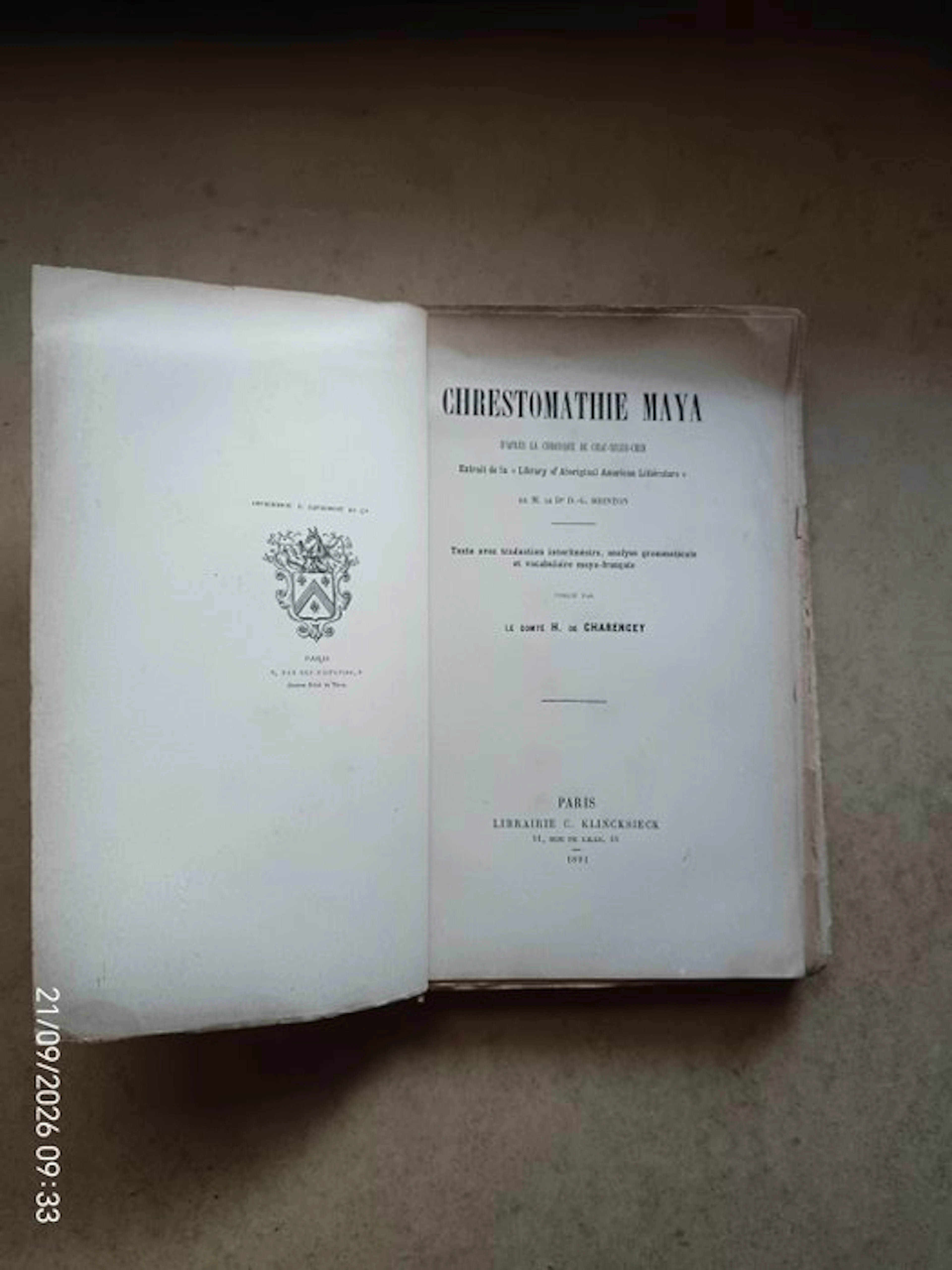 Le Comte H. de Charencey - Chrestomathie Maya - 1891