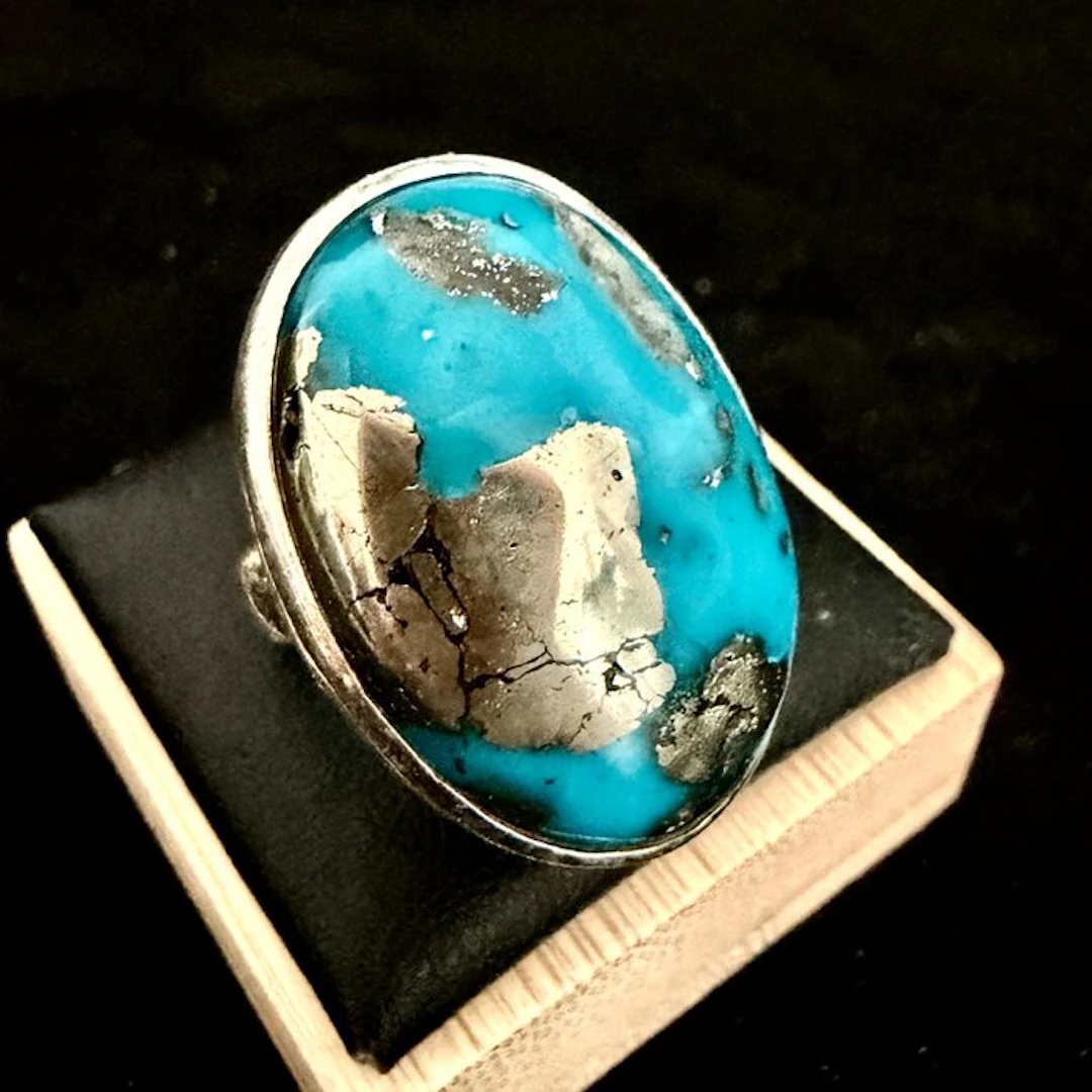 Luxury ring in turquoise & pyrite - 925 silver...