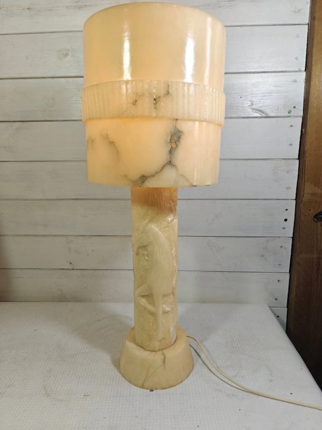 Alabaster Table Lamp Hand-Carved Don Quixote & Rocinante...