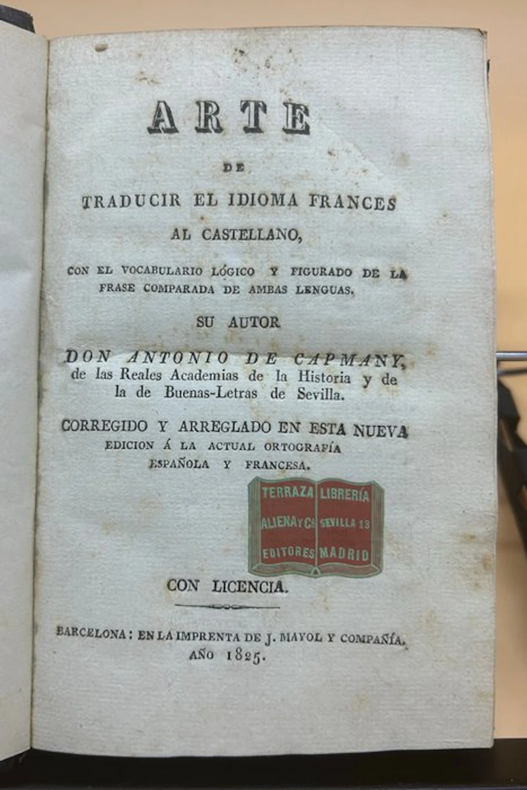 Antonio de Capmany - Arte de traducir el idioma francés al castellano - 1825