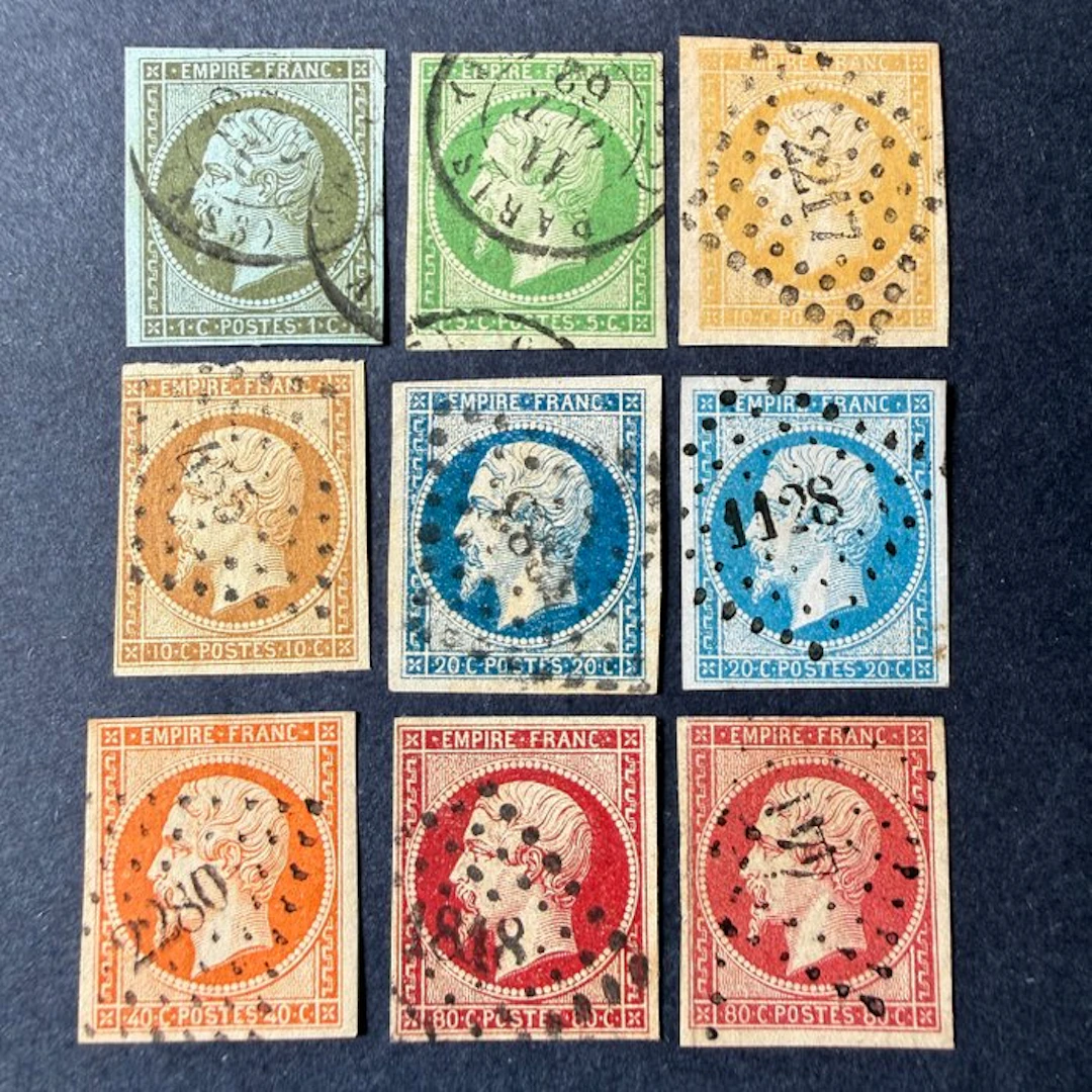 France - Yvert 11/17B 'Napoléon imperforate' cancelled. Value: 410 euros.