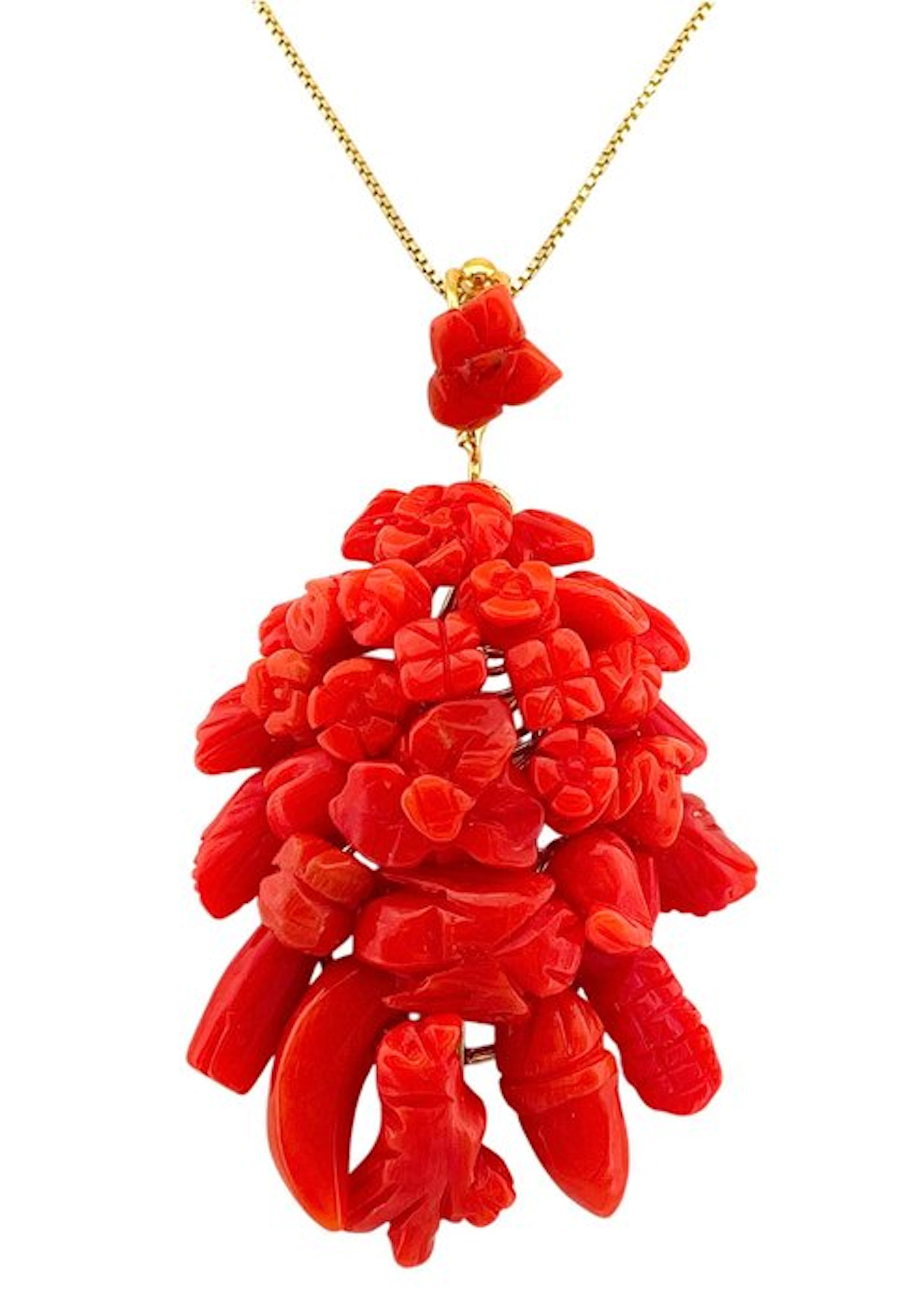 No reserve price - Necklace - 9 kt. Yellow gold, Silver Coral