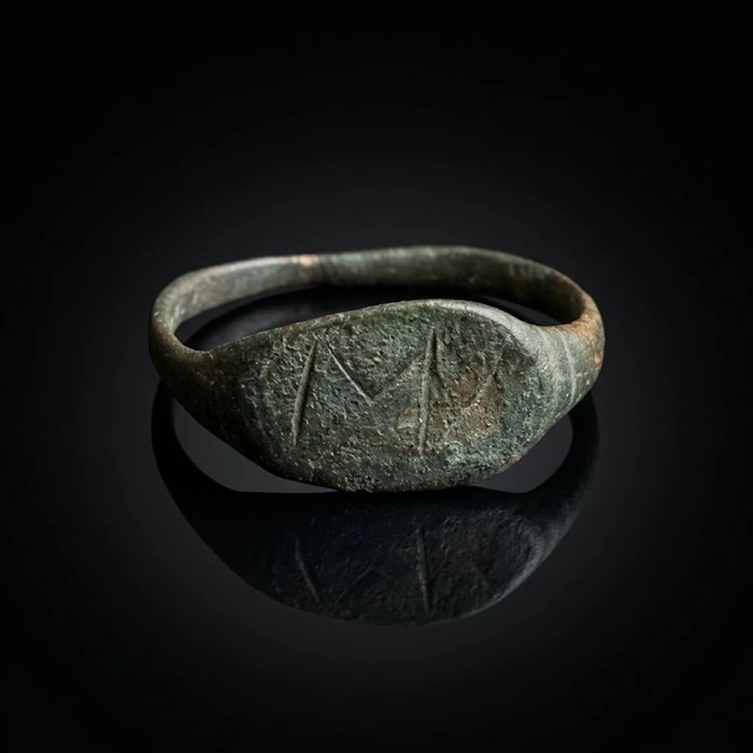 Viking Era Bronze Rare Viking Bronze Ring with Runic...