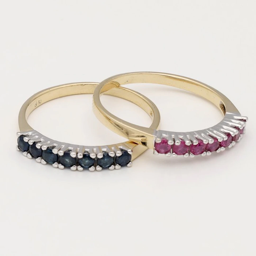 Ring - 14 kt. Yellow gold, White gold - Sapphire, Ruby