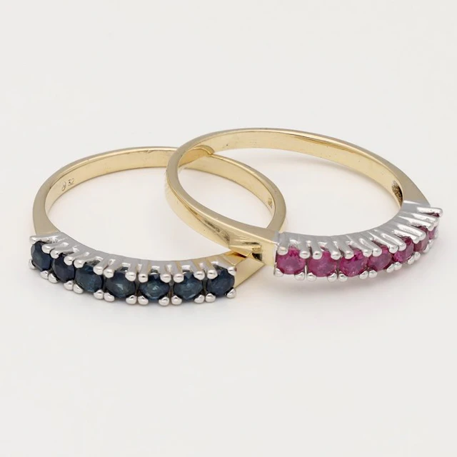 Ring - 14 kt. Yellow gold, White gold - Sapphire, Ruby