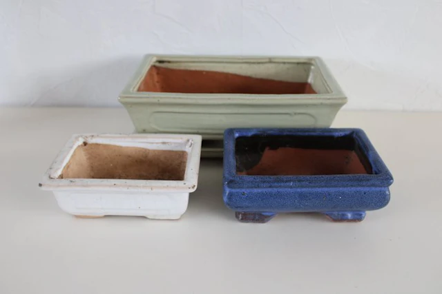 Platter (3) - Earthenware - 3 x bonsai bowls