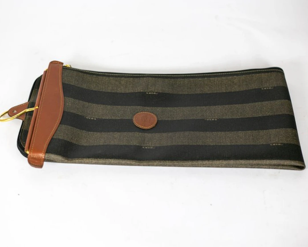 Fendi - Pencil box - Porta cravatte - Leather, Pekin fabric, Silver gilt