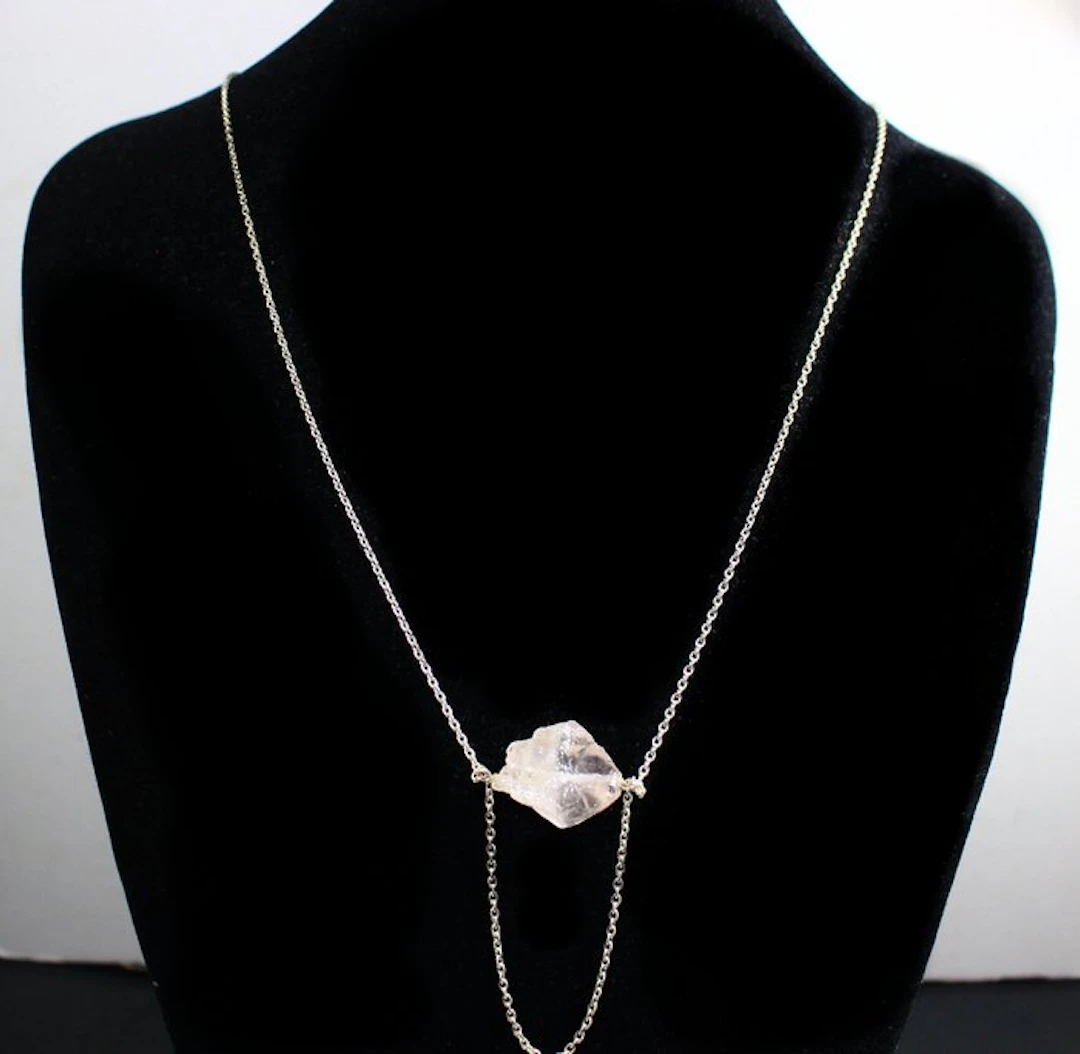 Ct. 28.60 Herkimer Diamond Crystal and 925 Ag - Catenina- 5.72 g