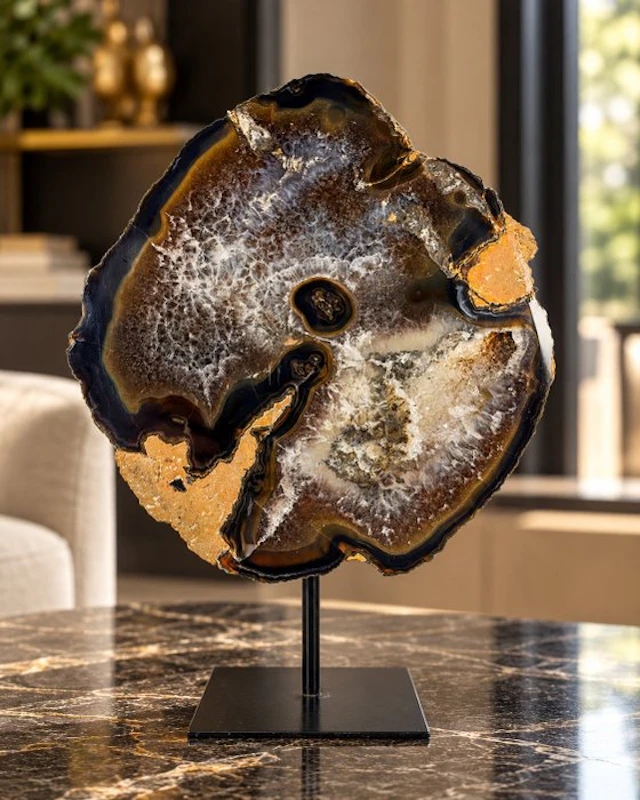 Very rare black colored natural agate - crystal geode on...