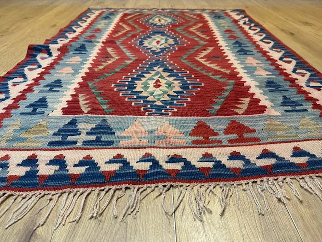 Beautiful Anatolian kilim with a traditional geometric pattern