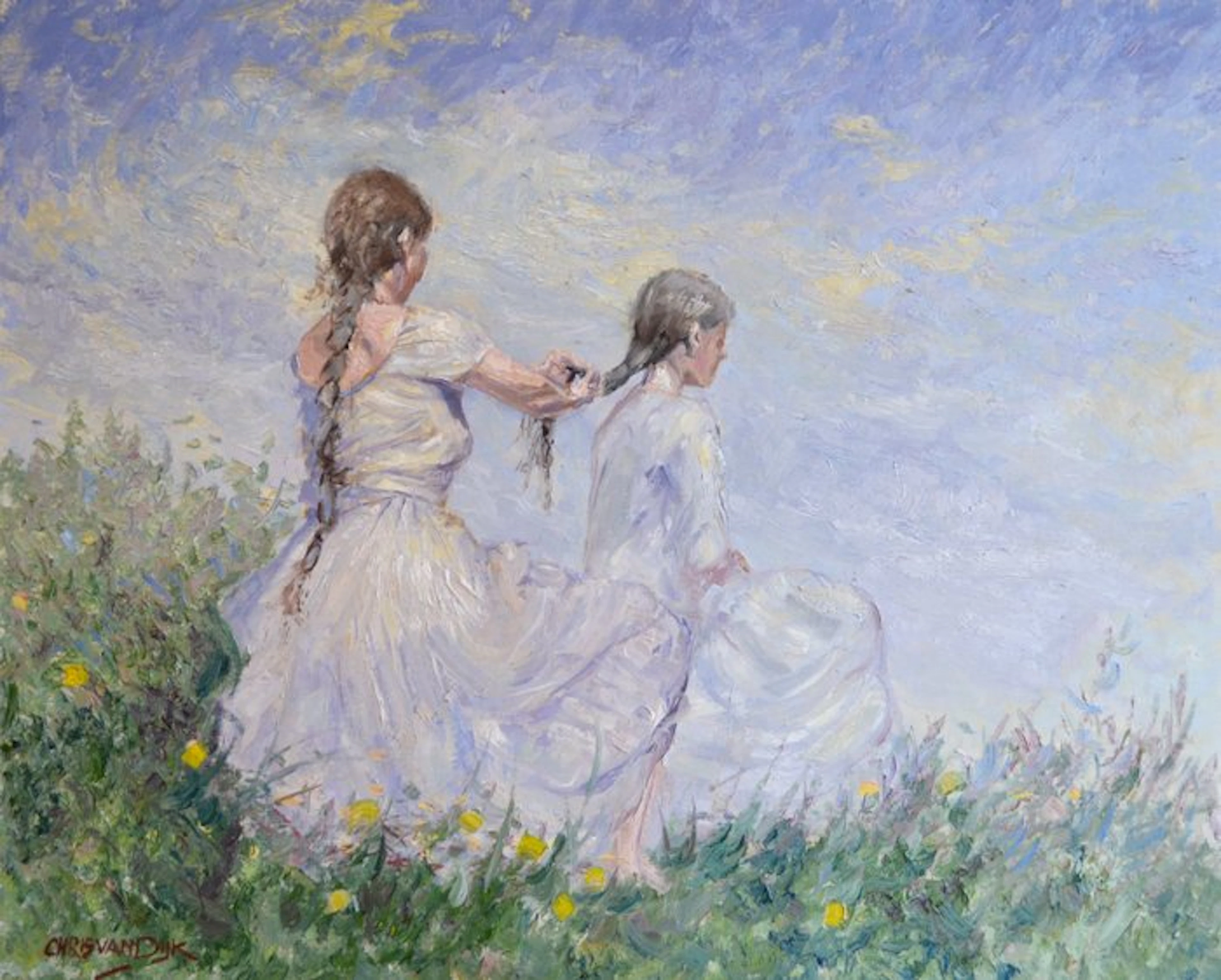Chris van Dijk (1952) Impressionist - " Tresser les cheveux "
