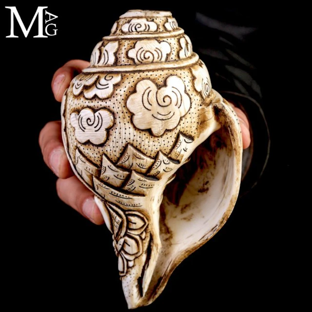 Antique Hindu Shankha Conch - Handmade Carving - Old...