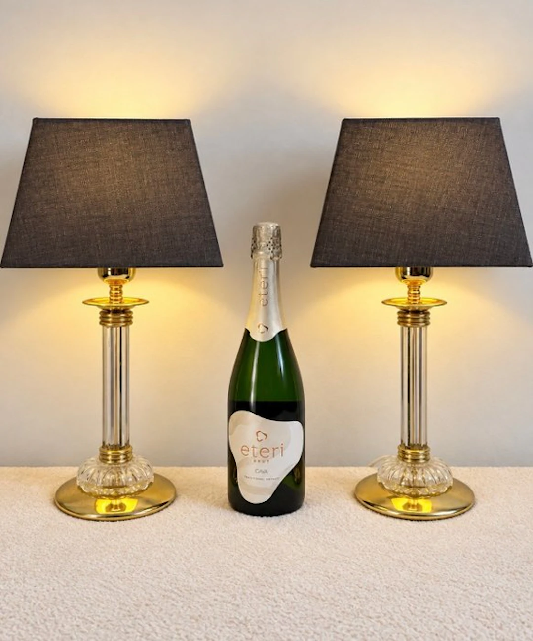 Table lamp (2) - Regency Luxe - Brass, Glass, Steel, Textile - Set