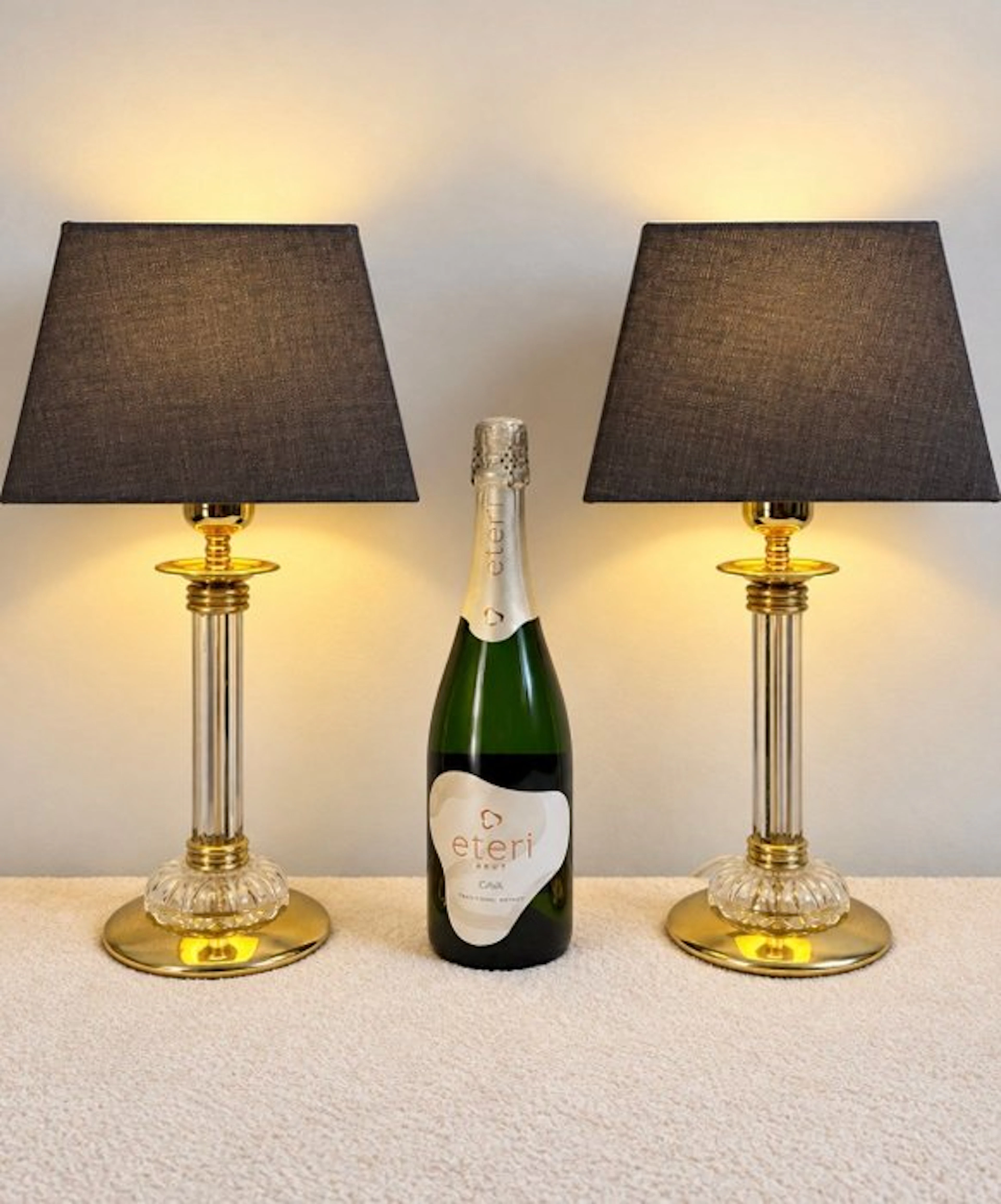 Table lamp (2) - Regency Luxe - Brass, Glass, Steel, Textile - Set