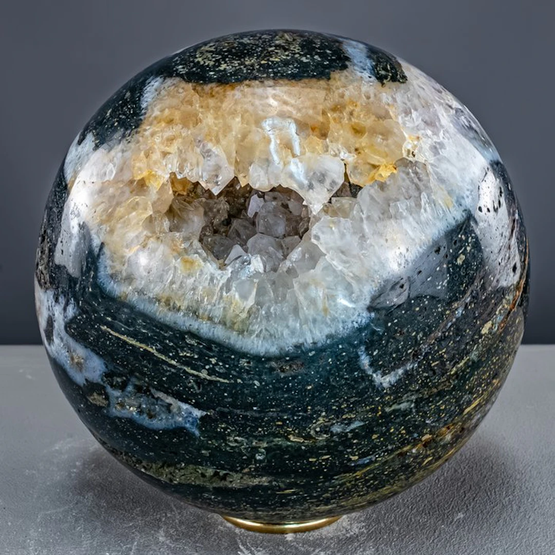 Natural moss agate sphere with druzy – Natural magic in...