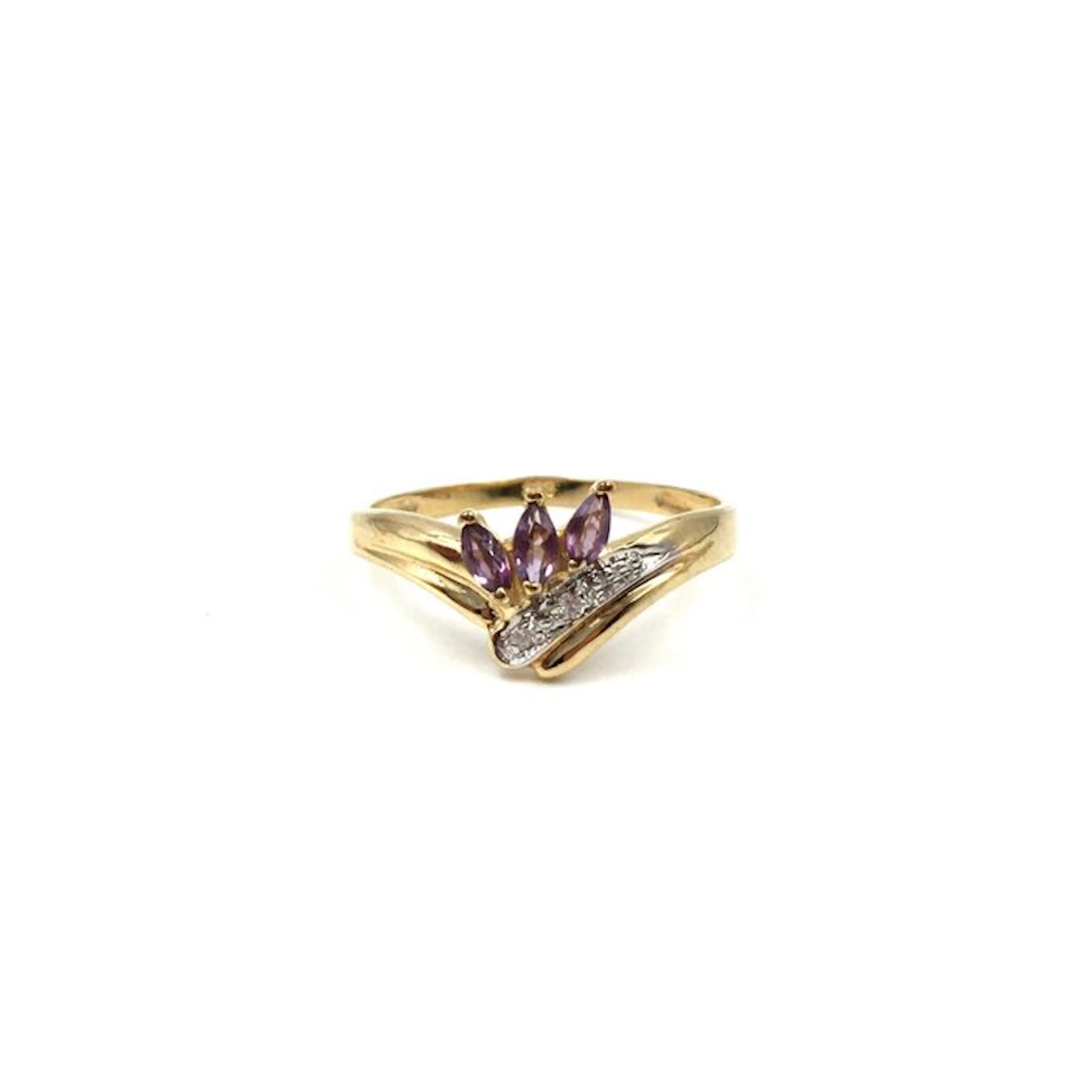No reserve price - Ring - 8 kt. Yellow gold Amethyst - Diamond - tested