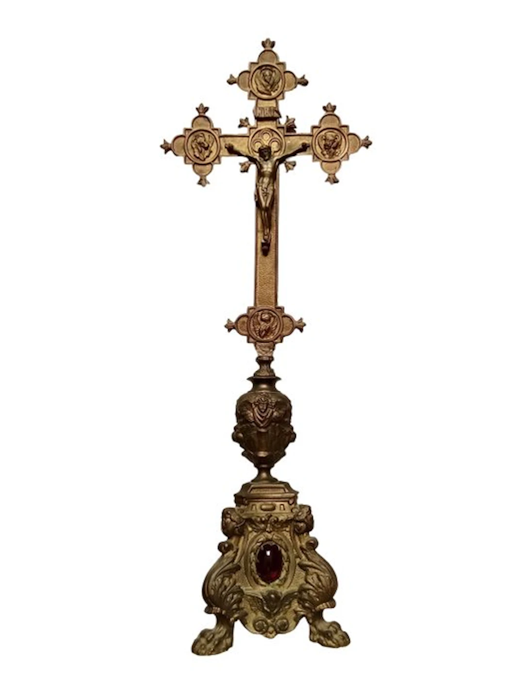 Antique Cross - Patinated bronze - 1850-1900 - Altar crucifix - 50 cm