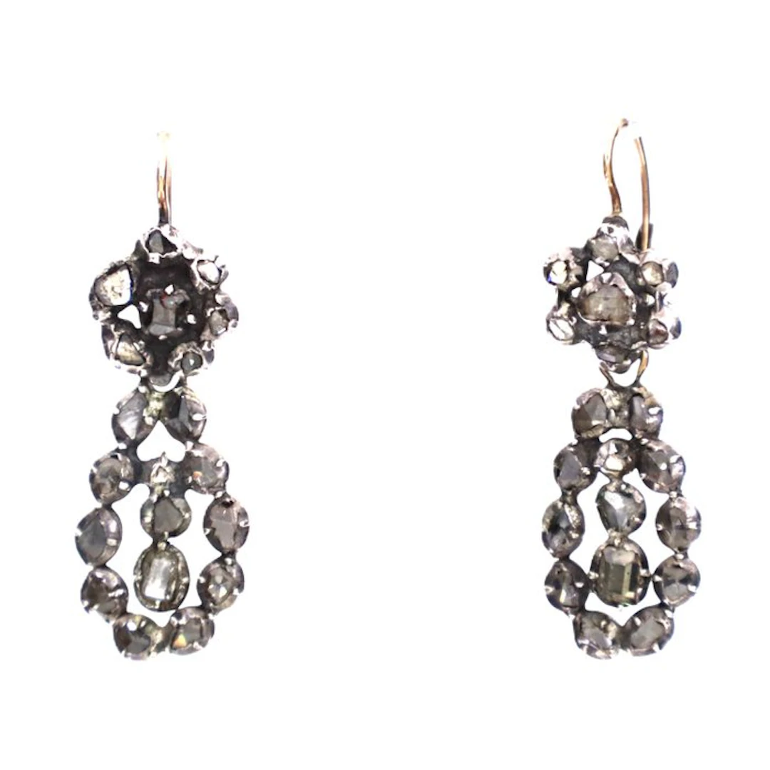 Earrings - 9 kt. Silver, Yellow gold - 2.00ct. tw. Diamond (Natural)