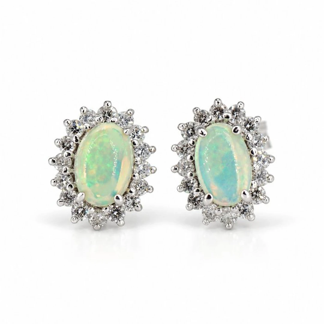 Earrings - 18 kt. White gold Opal - Diamond