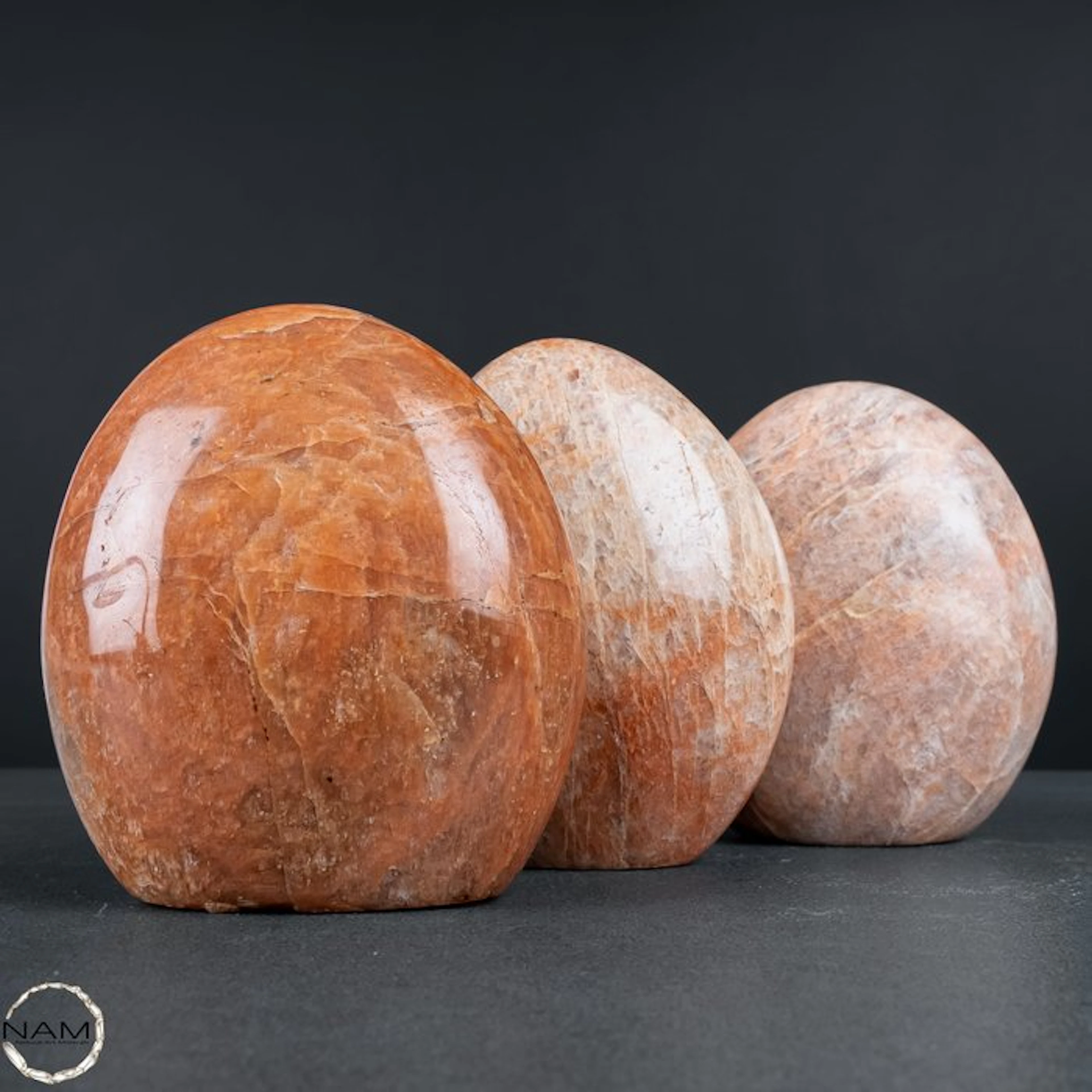 Peach Moonstone Freeforms – A harmonious trio in warm peach and apricot tones