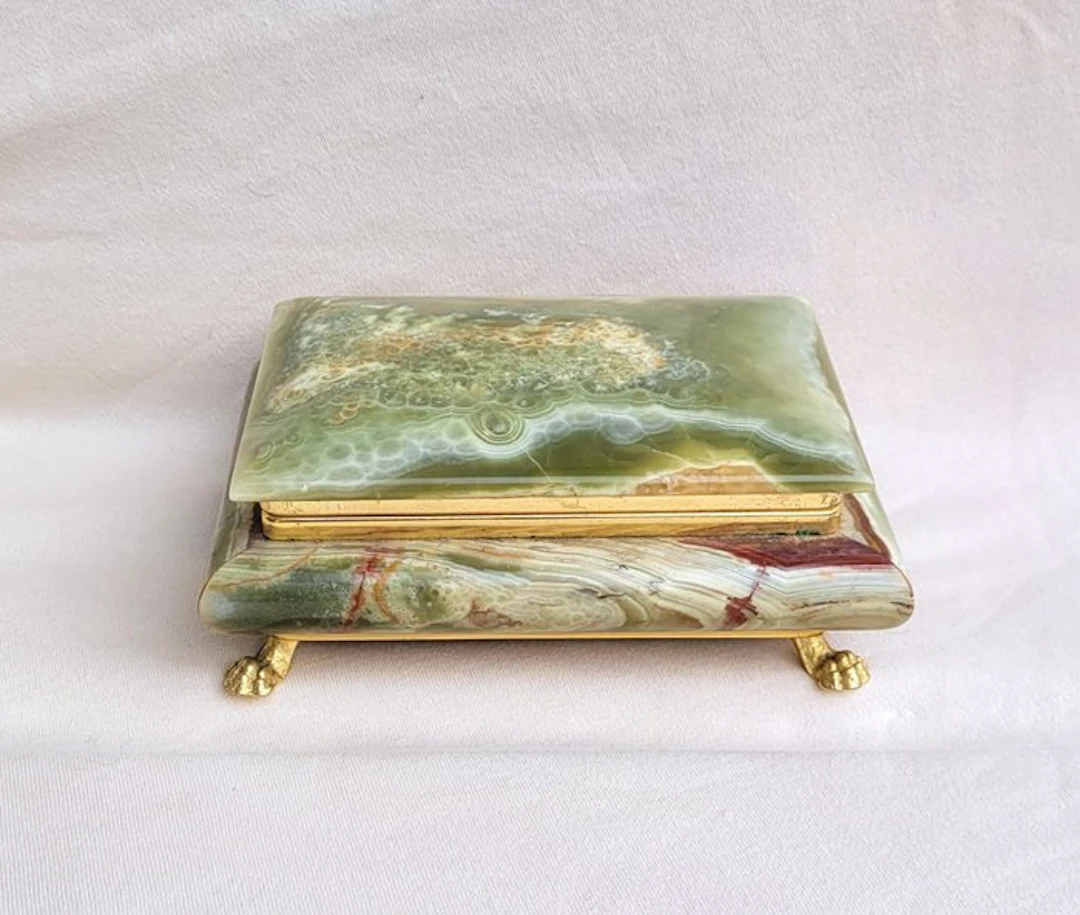 Jewellery box - Metal, Onyx, Velvet - Green Onix
