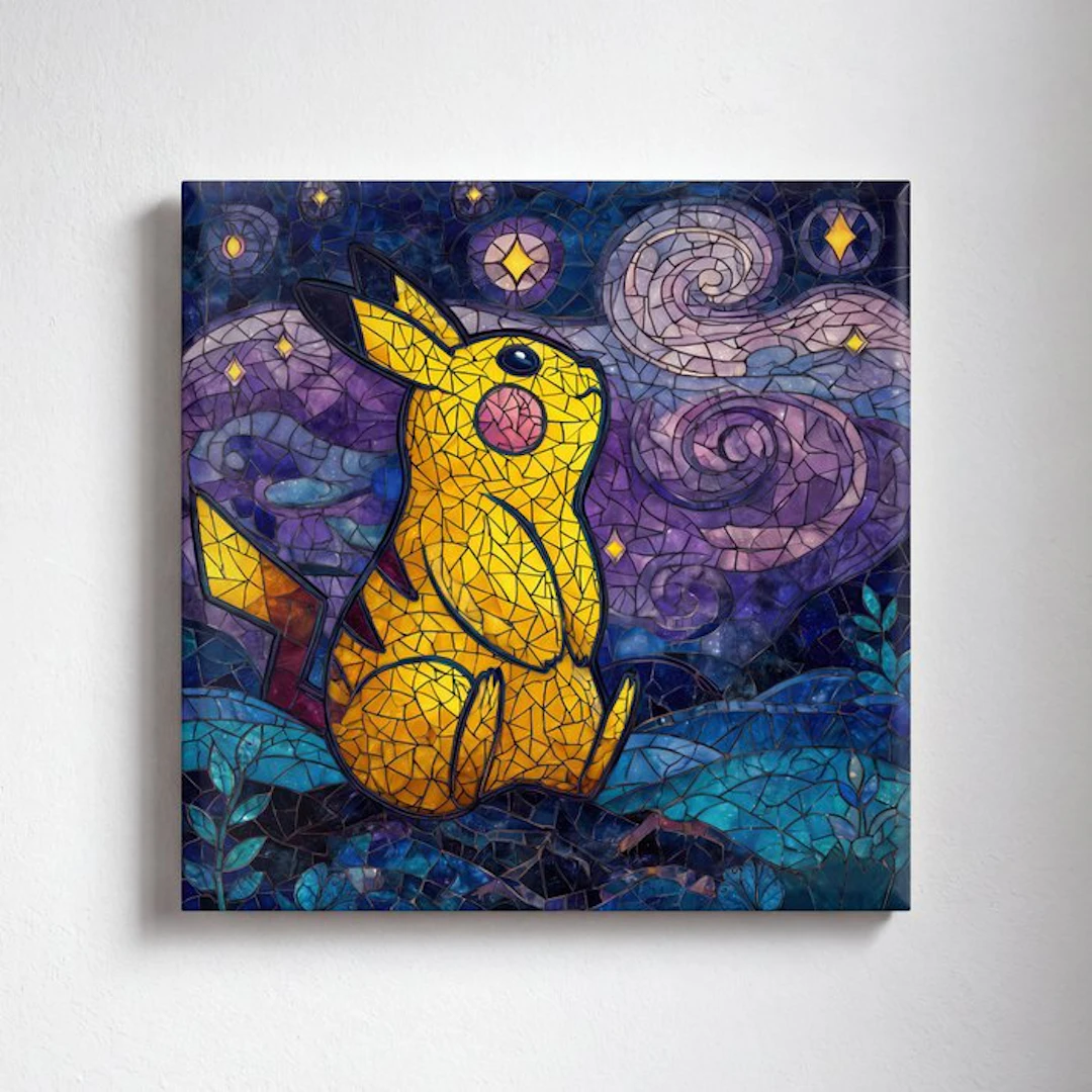 Kleury.art - [Ceramic Tile Art] "Pikachu Under the Starry...