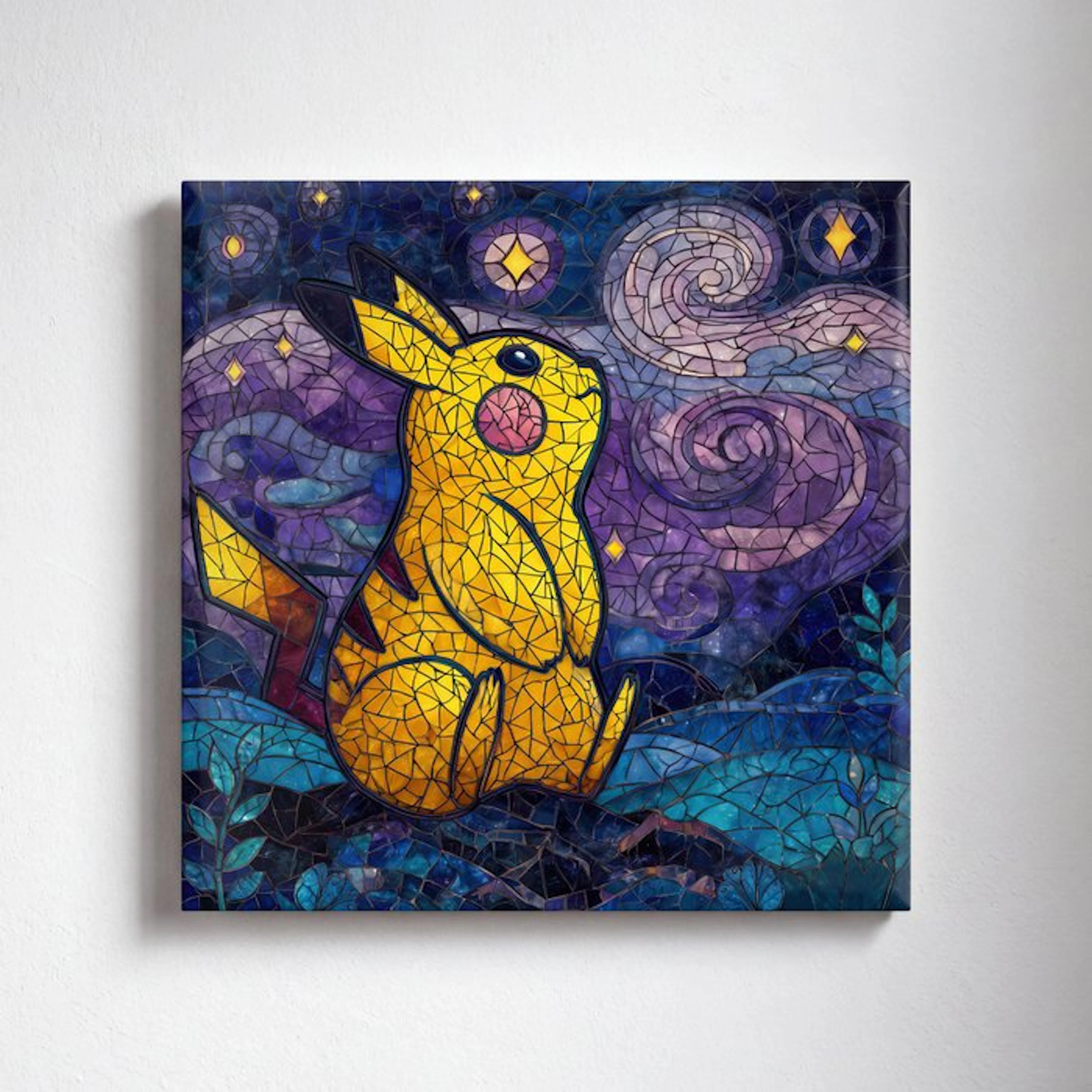 Kleury.art - [Ceramic Tile Art] "Pikachu Under the Starry...