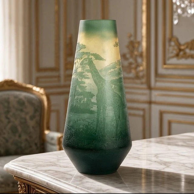 Émile Gallé (1846-1904) - after - Vase - Glass - Giraffes in Savannah
