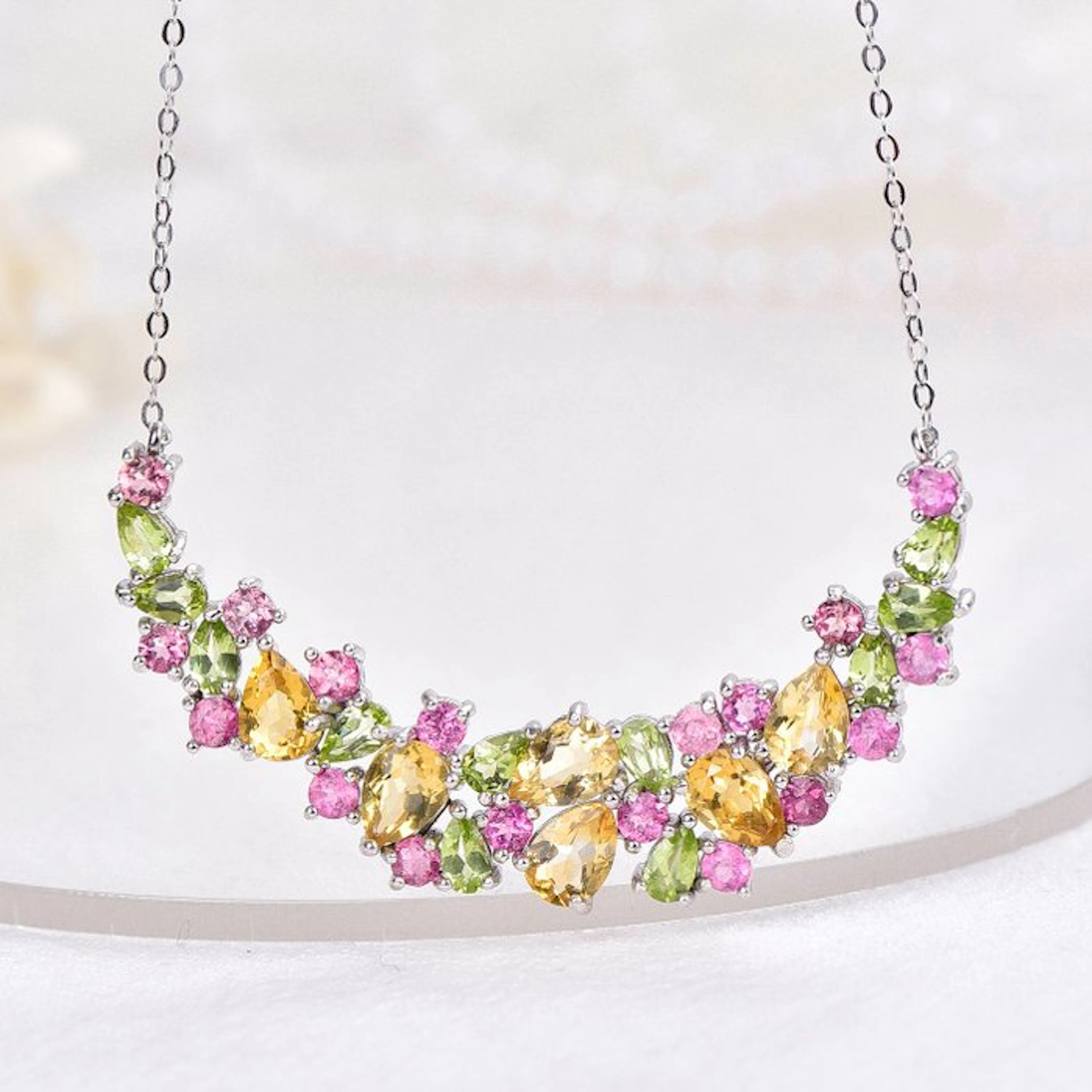 No reserve price - Necklace Silver - Mixed gemstones - Certifi