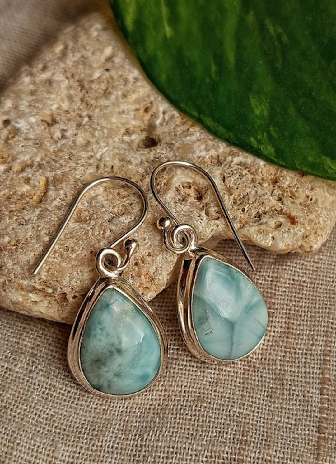 Sterling silver 925 hook earrings in Larimar