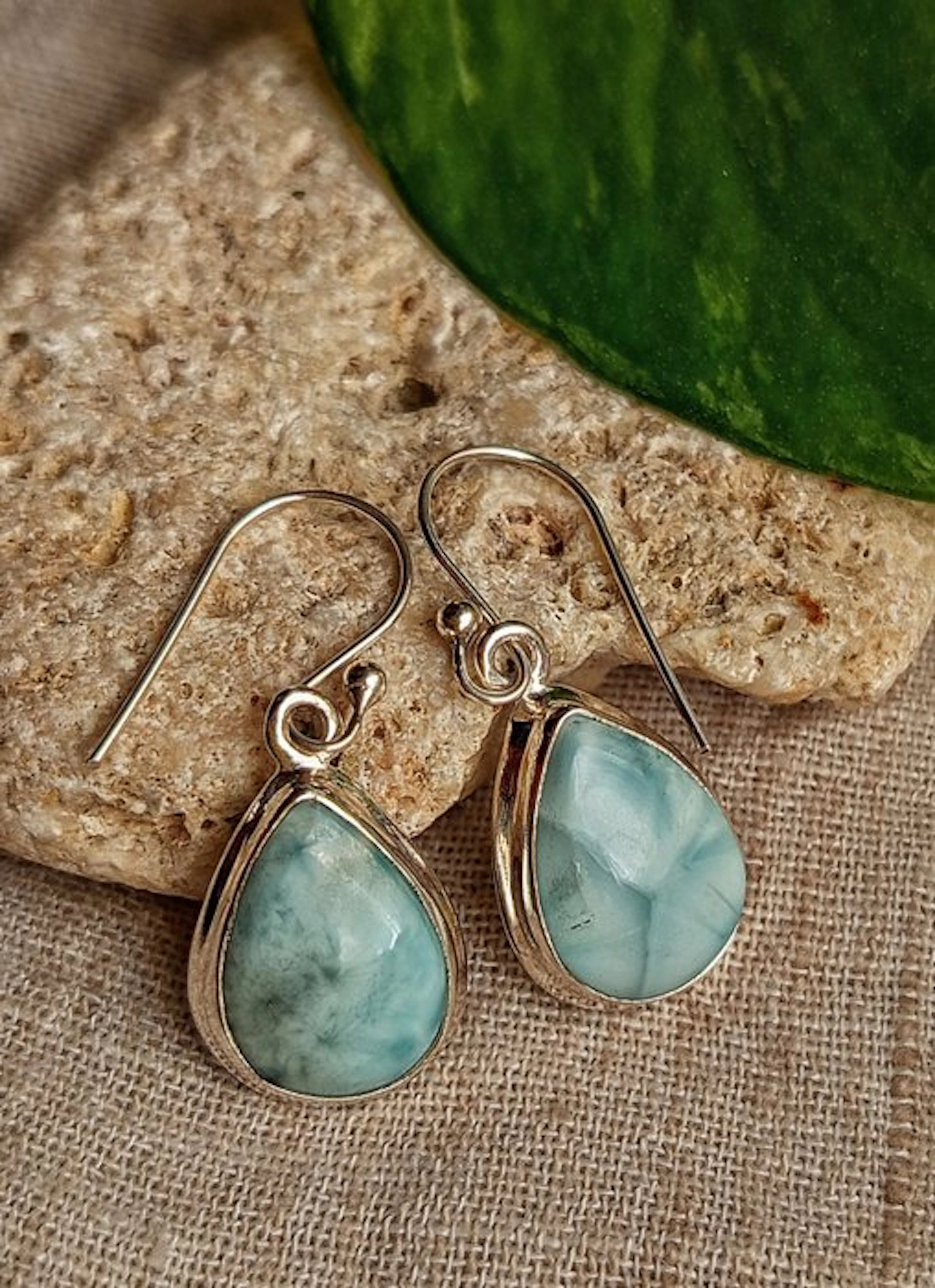 Sterling silver 925 hook earrings in Larimar