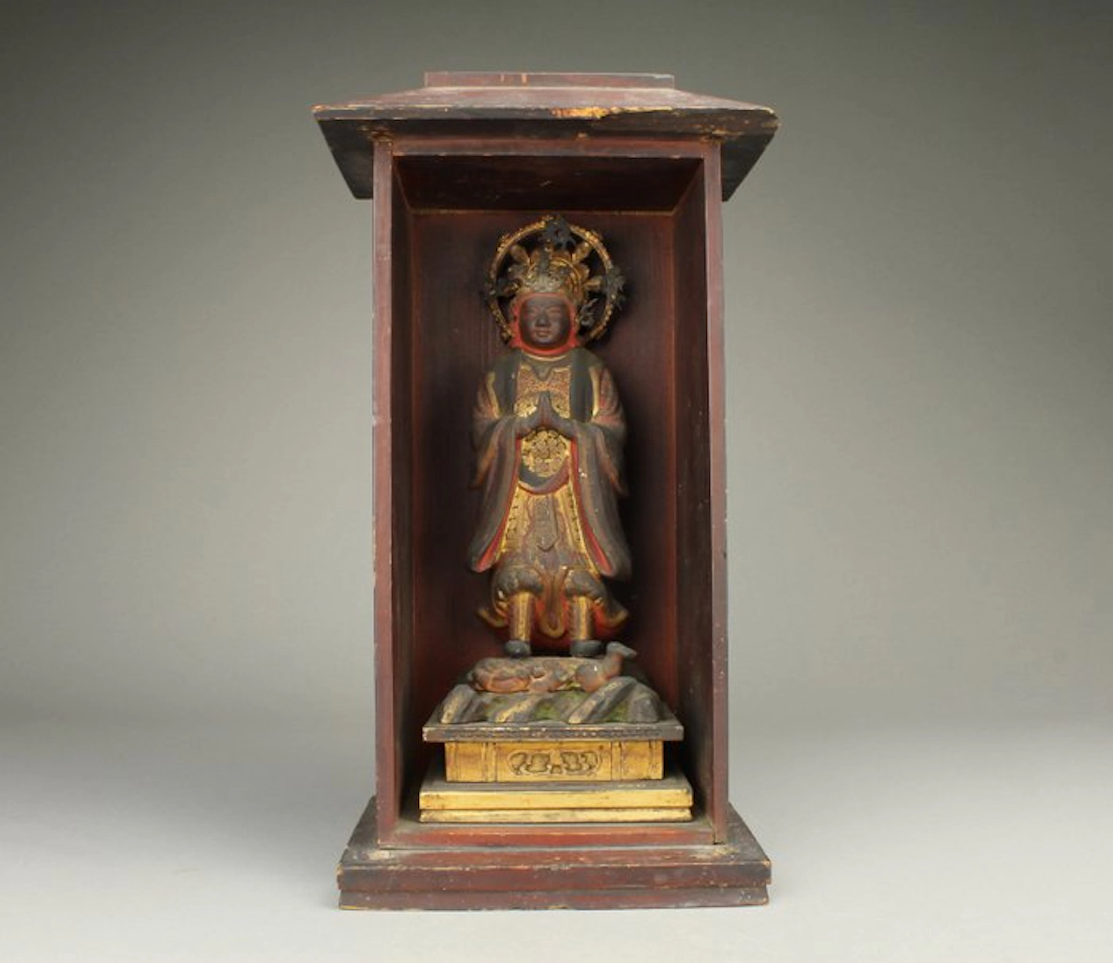 Boeddha - Statue Wood, Gold plated, Polychromy - Japan - Late Edo period