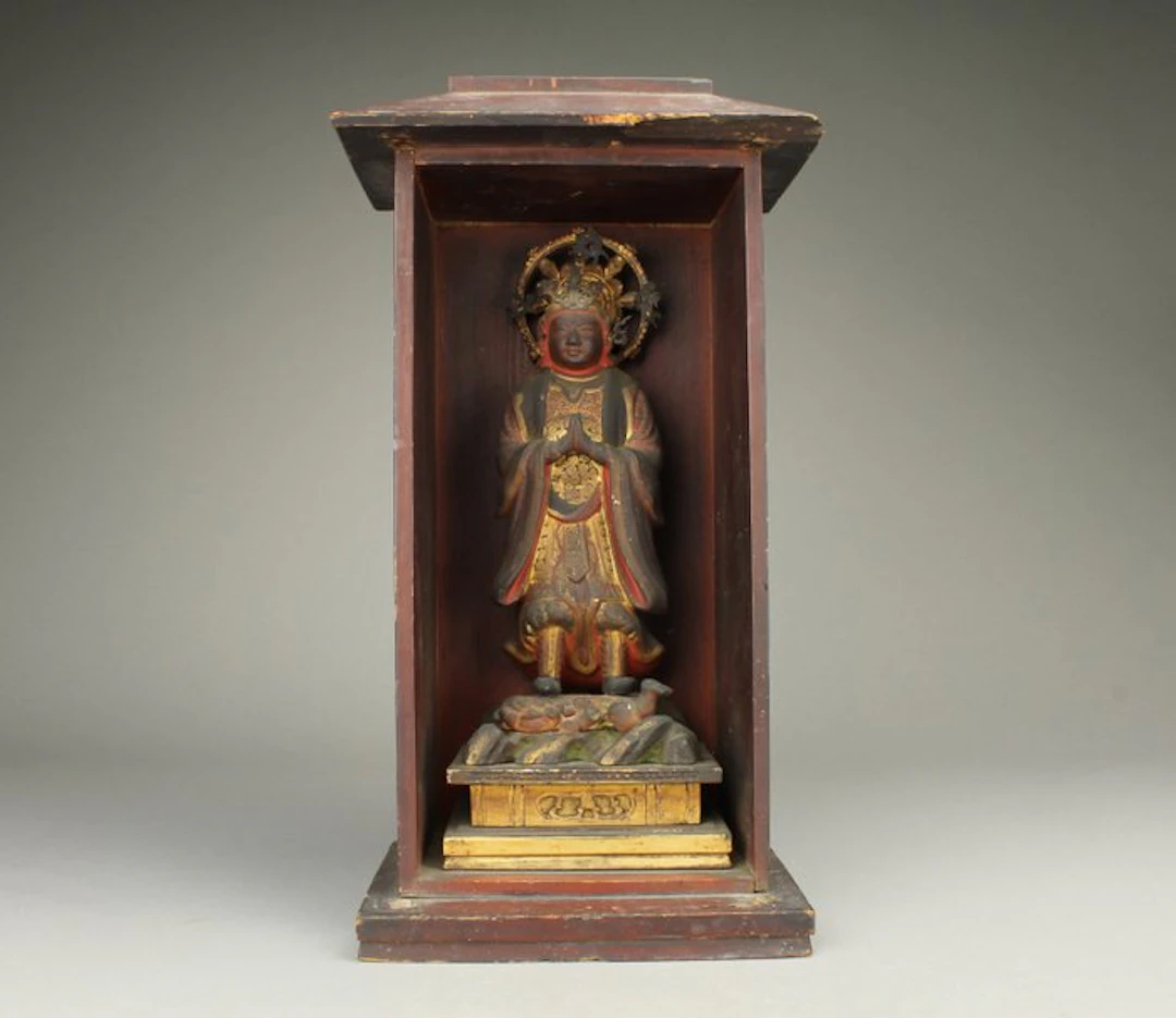 Boeddha - Statue Wood, Gold plated, Polychromy - Japan - Late Edo period
