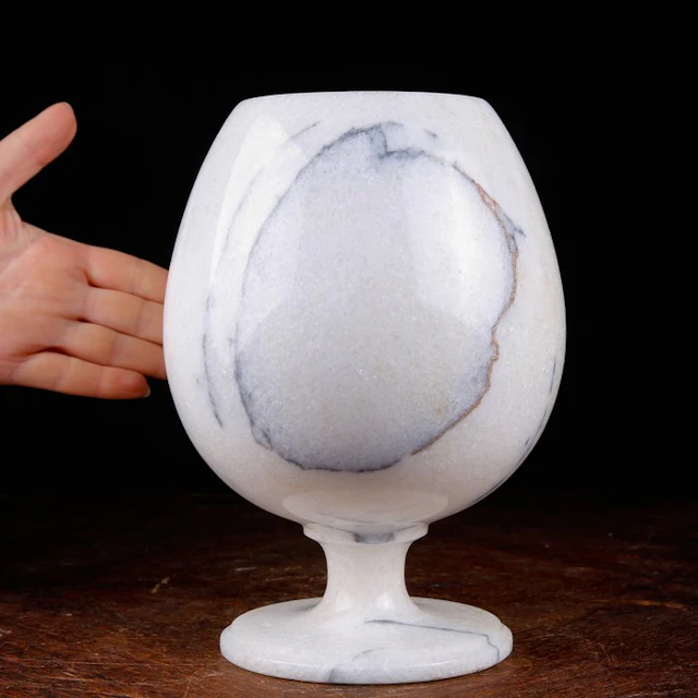 Elegant Decorative Cup Carved from a Block of White Ibiza...